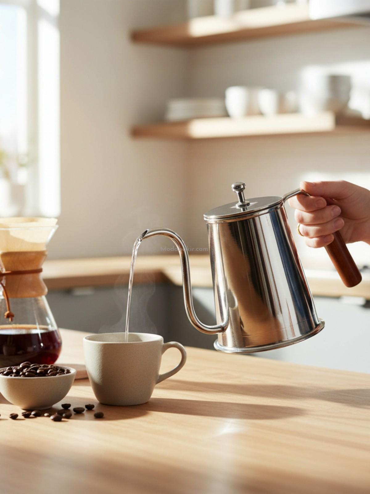 Moda Bakır 500 ml Handcrafted Silver-Tone Copper Barista Pot & Oil Dispenser - Görsel 3