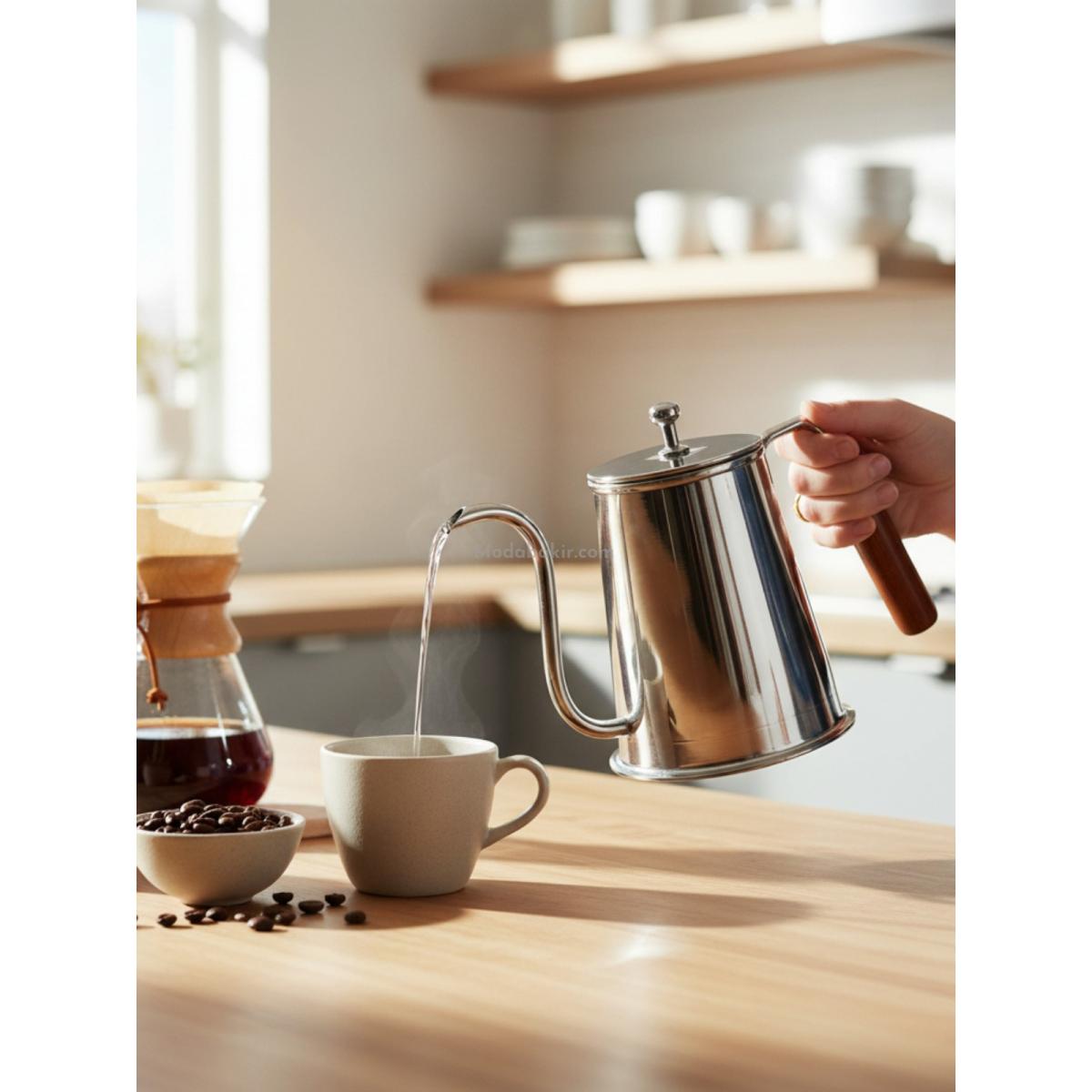 Moda Bakır 500 ml Handcrafted Silver-Tone Copper Barista Pot & Oil Dispenser - Görsel 3