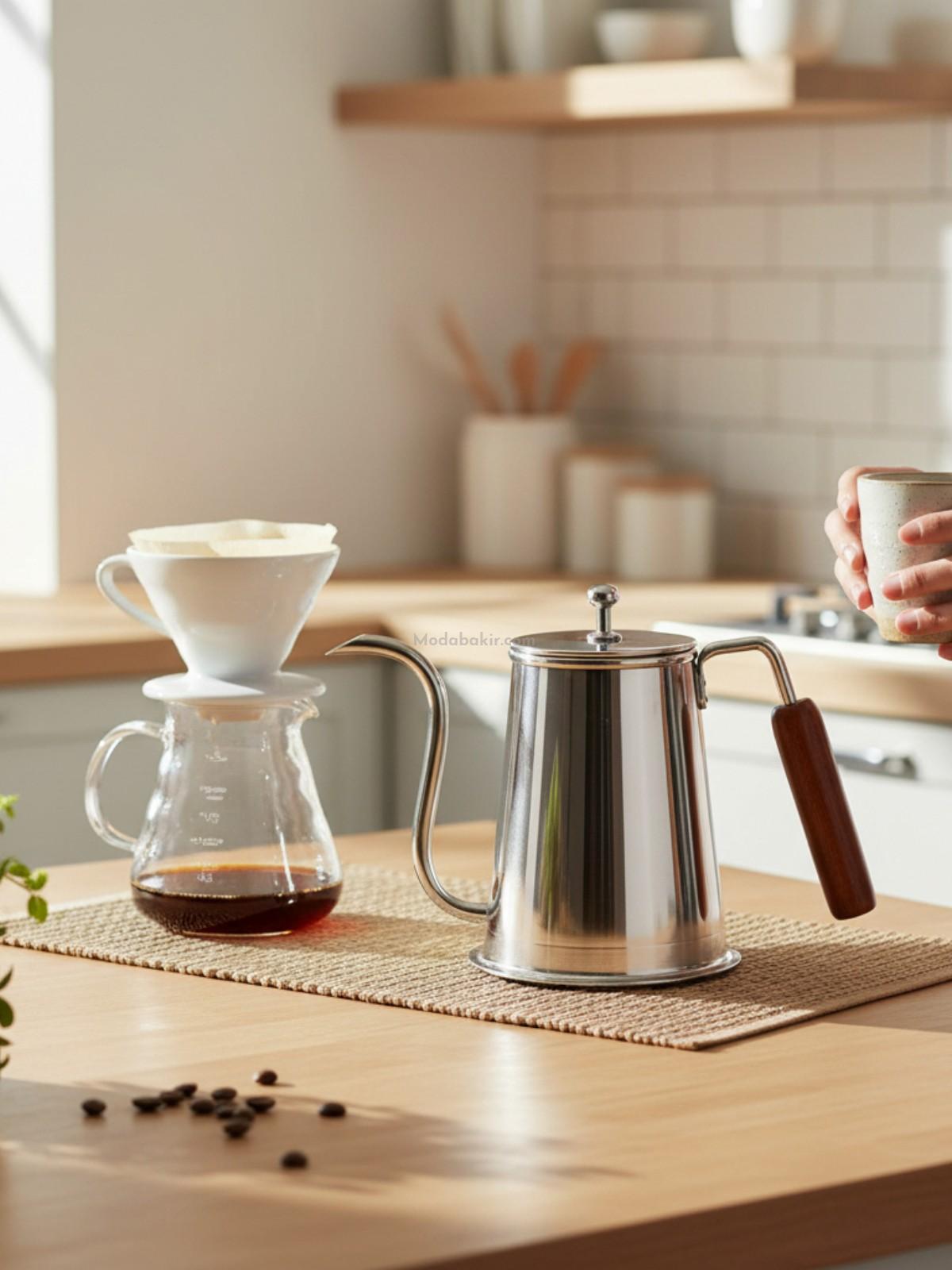 Moda Bakır 500 ml Handcrafted Silver-Tone Copper Barista Pot & Oil Dispenser - Görsel 4