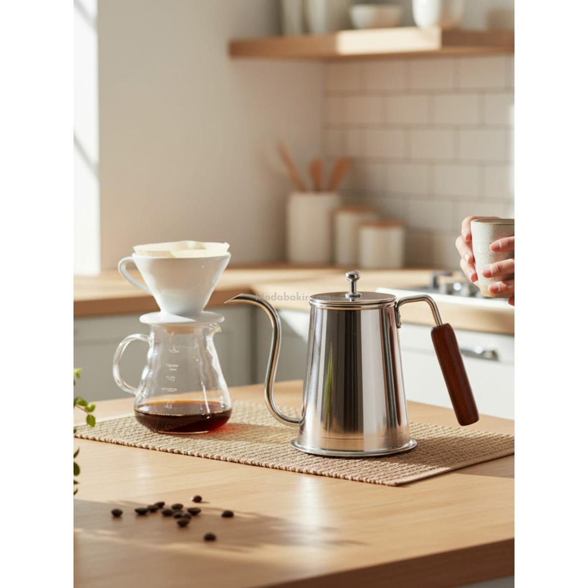 Moda Bakır 500 ml Handcrafted Silver-Tone Copper Barista Pot & Oil Dispenser - Görsel 4