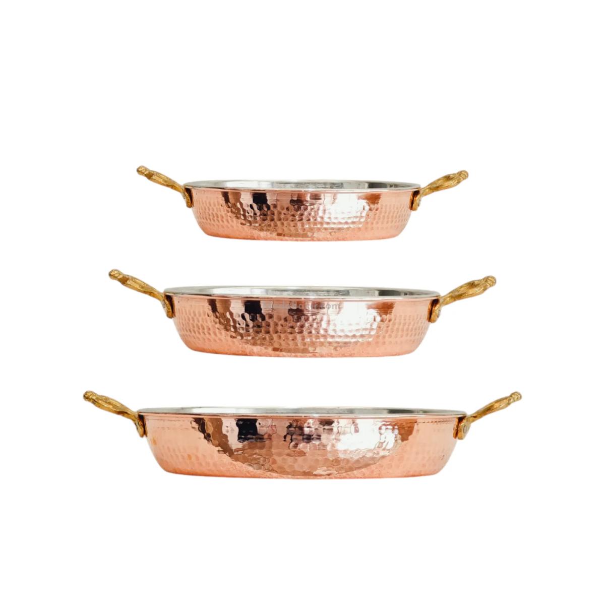 Moda Bakır 3-Piece Professional Heavy-Gauge Solid Copper Skillet Set (22 cm, 24 cm, 27 cm) - Görsel 1