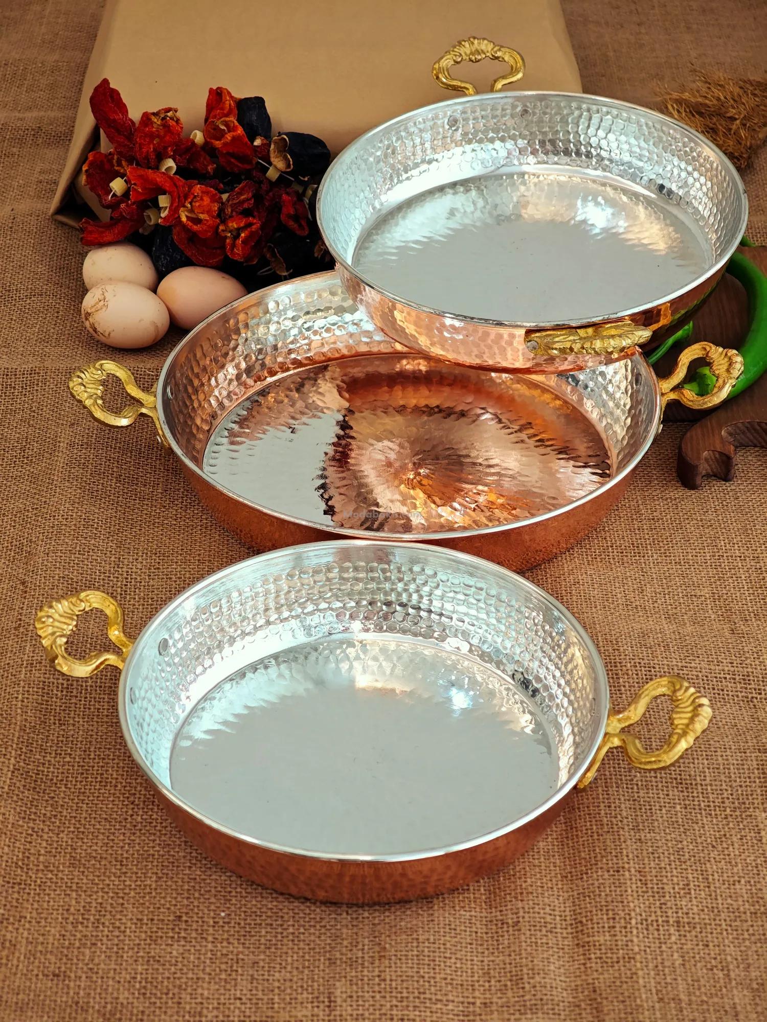 Moda Bakır 3-Piece Professional Heavy-Gauge Solid Copper Skillet Set (22 cm, 24 cm, 27 cm) - Görsel 2