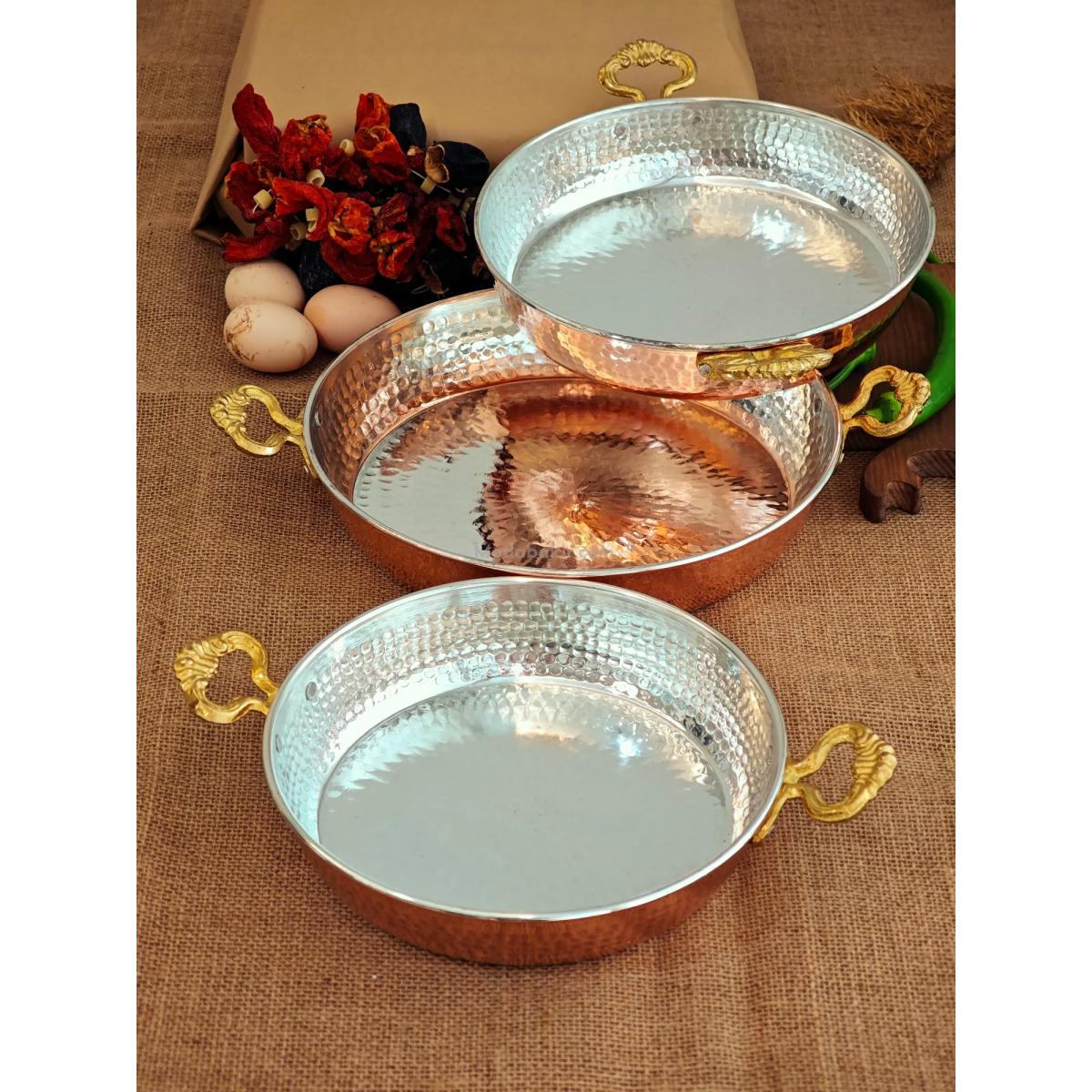 Moda Bakır 3-Piece Professional Heavy-Gauge Solid Copper Skillet Set (22 cm, 24 cm, 27 cm) - Görsel 2