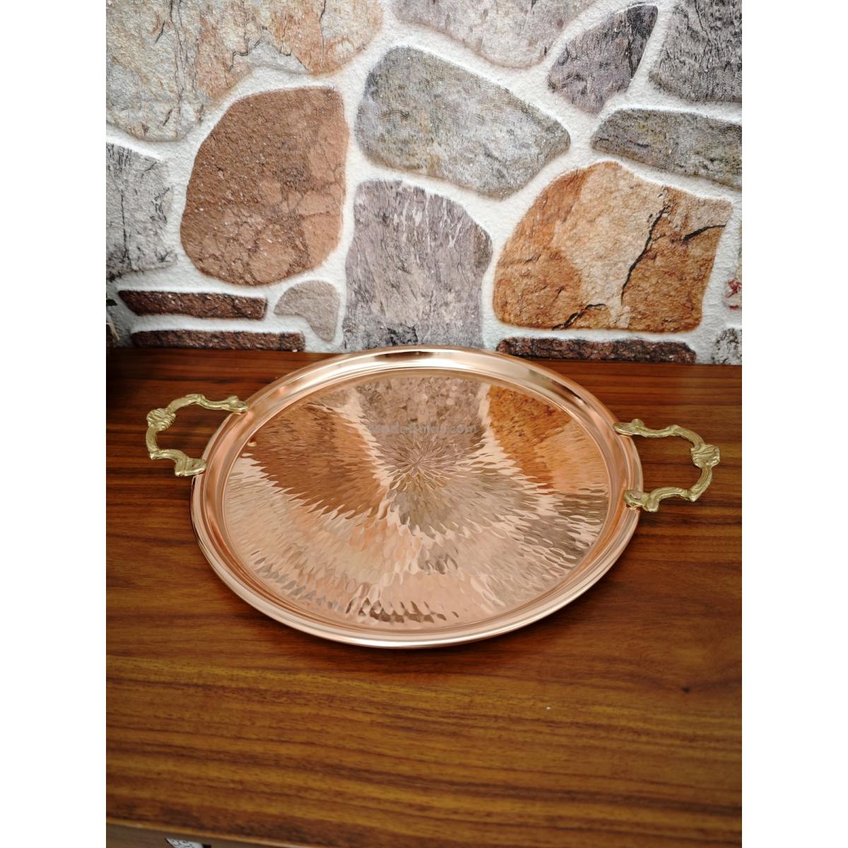 Kulplu Bakır Tepsi 45 Cm - Görsel 2