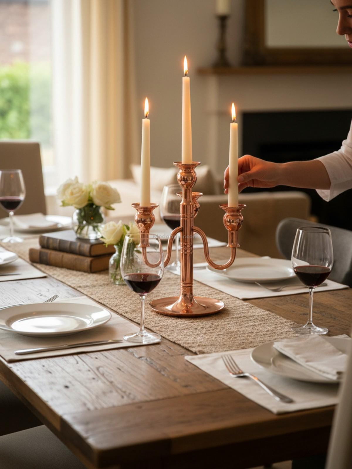 3 Lü Şamdan Mumluk Bakır - Görsel 2