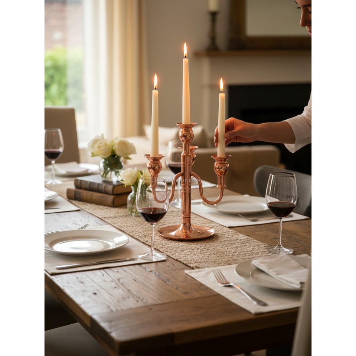 3 Lü Şamdan Mumluk Bakır - Görsel 2