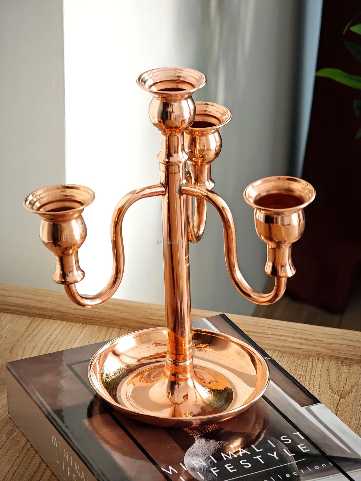 3 Lü Şamdan Mumluk Bakır - Görsel 3