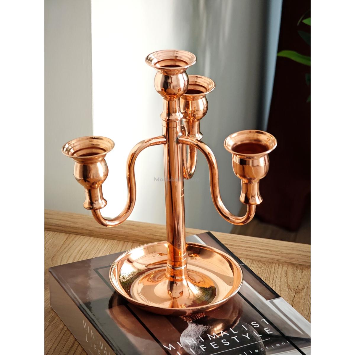 3 Lü Şamdan Mumluk Bakır - Görsel 3