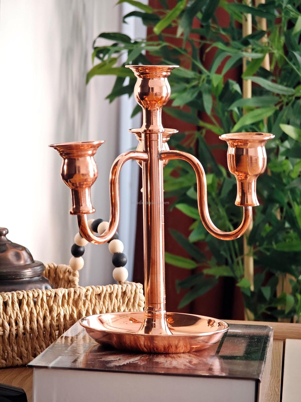 3 Lü Şamdan Mumluk Bakır - Görsel 4