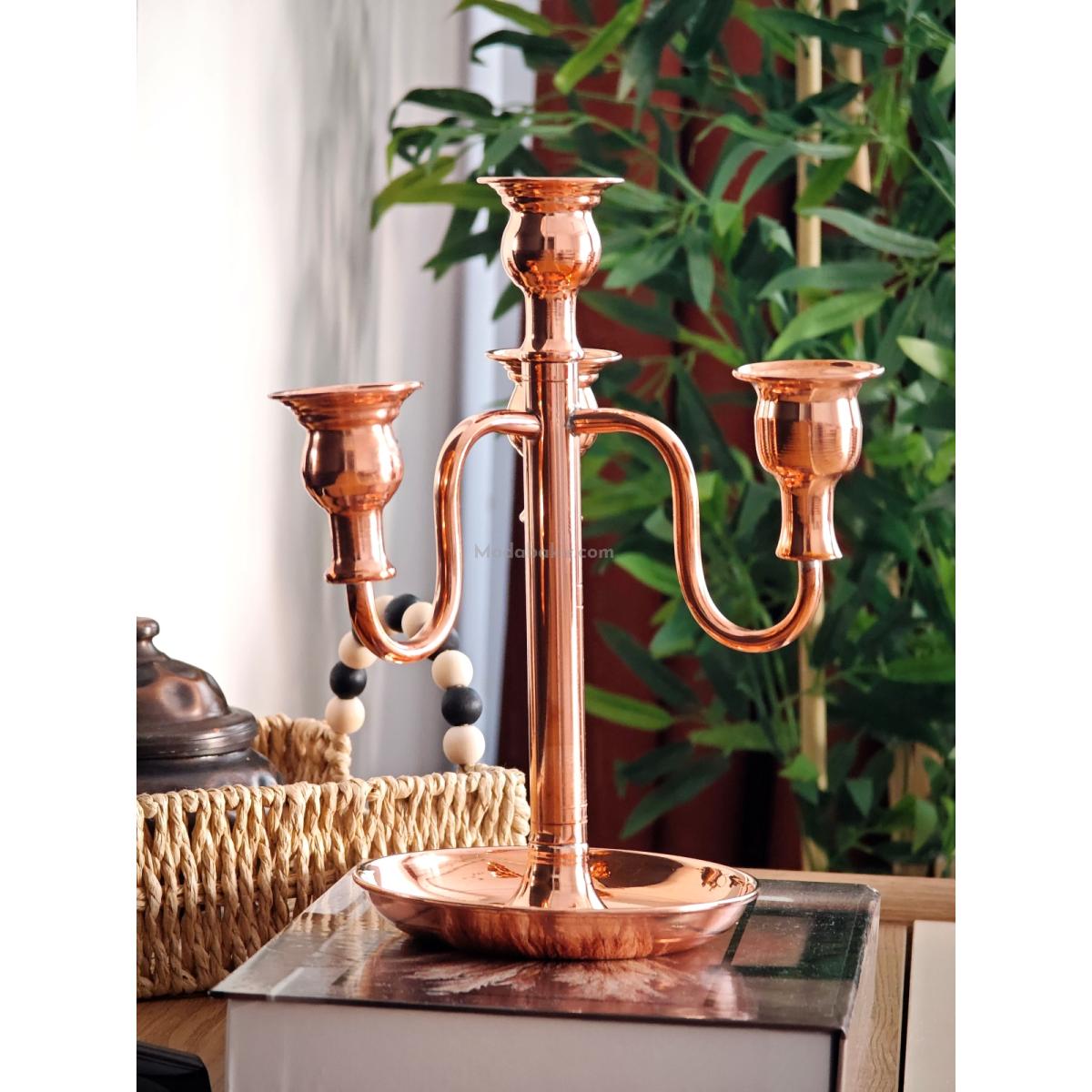 3 Lü Şamdan Mumluk Bakır - Görsel 4