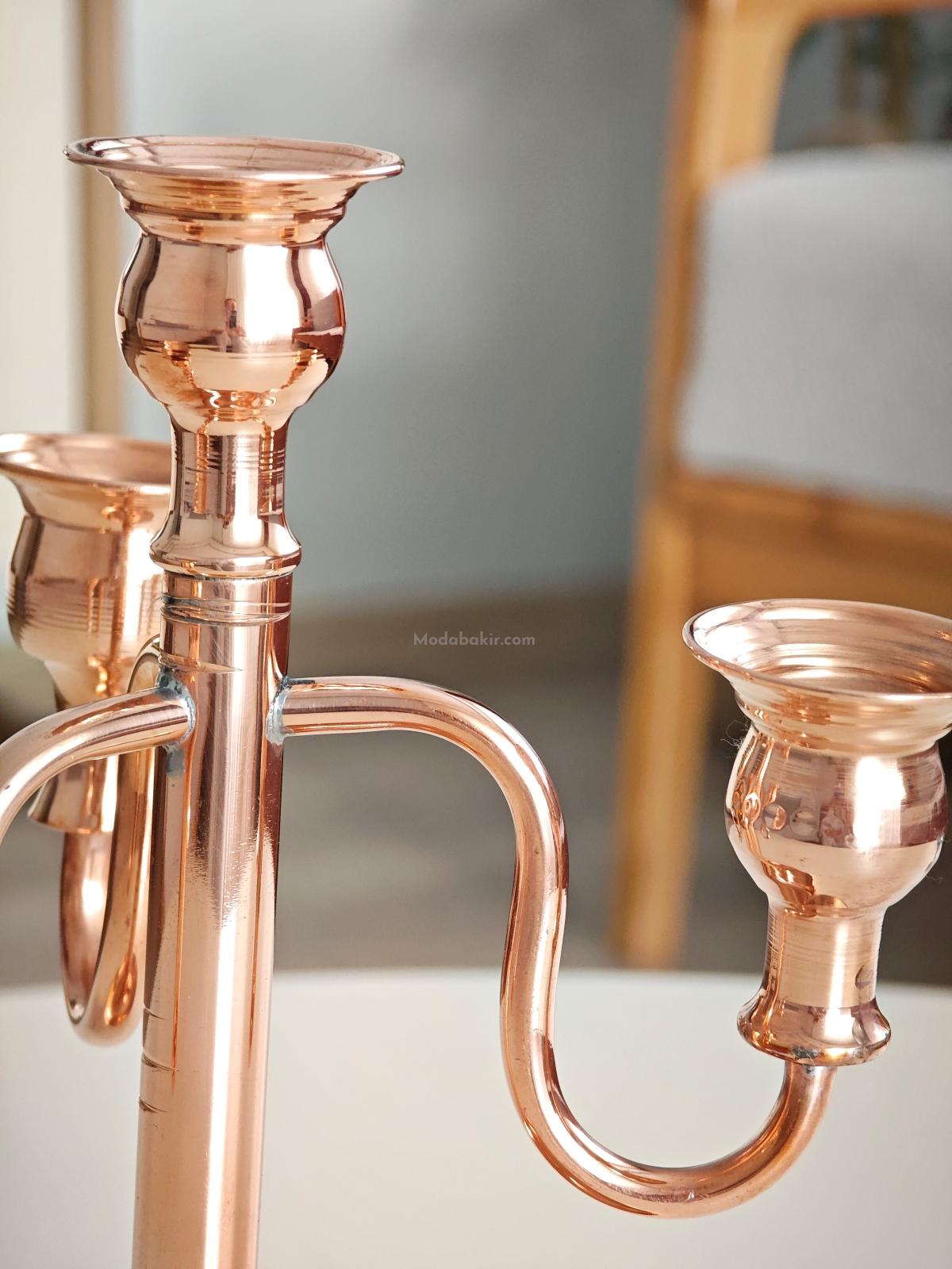 3 Lü Şamdan Mumluk Bakır - Görsel 5