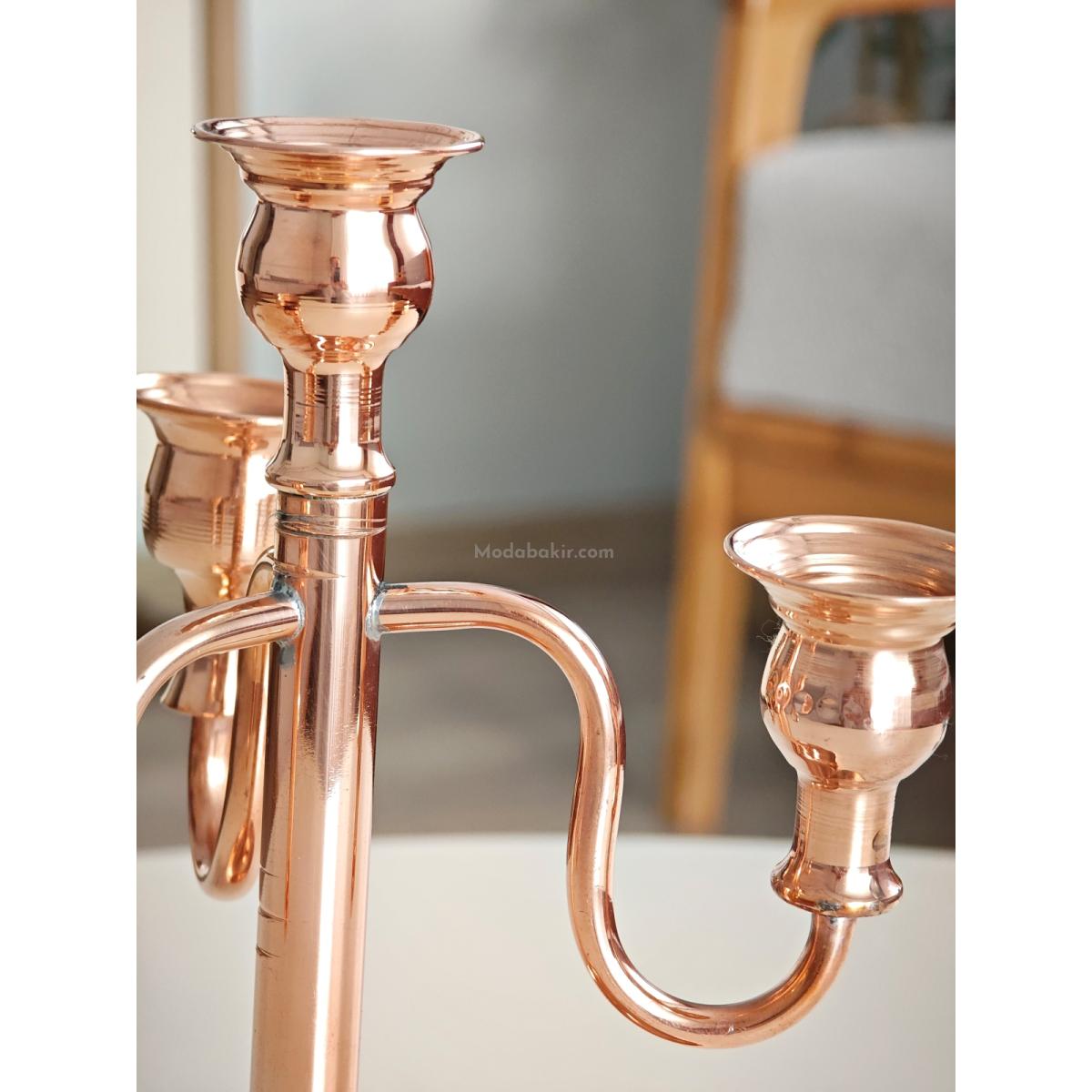 3 Lü Şamdan Mumluk Bakır - Görsel 5