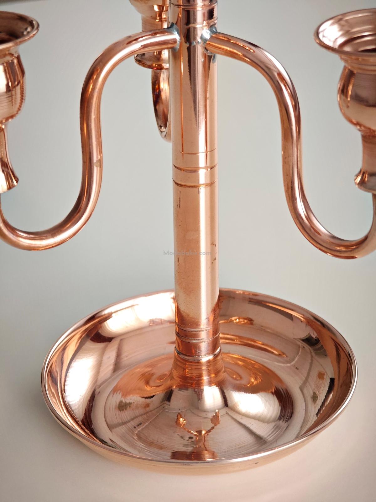 3 Lü Şamdan Mumluk Bakır - Görsel 7