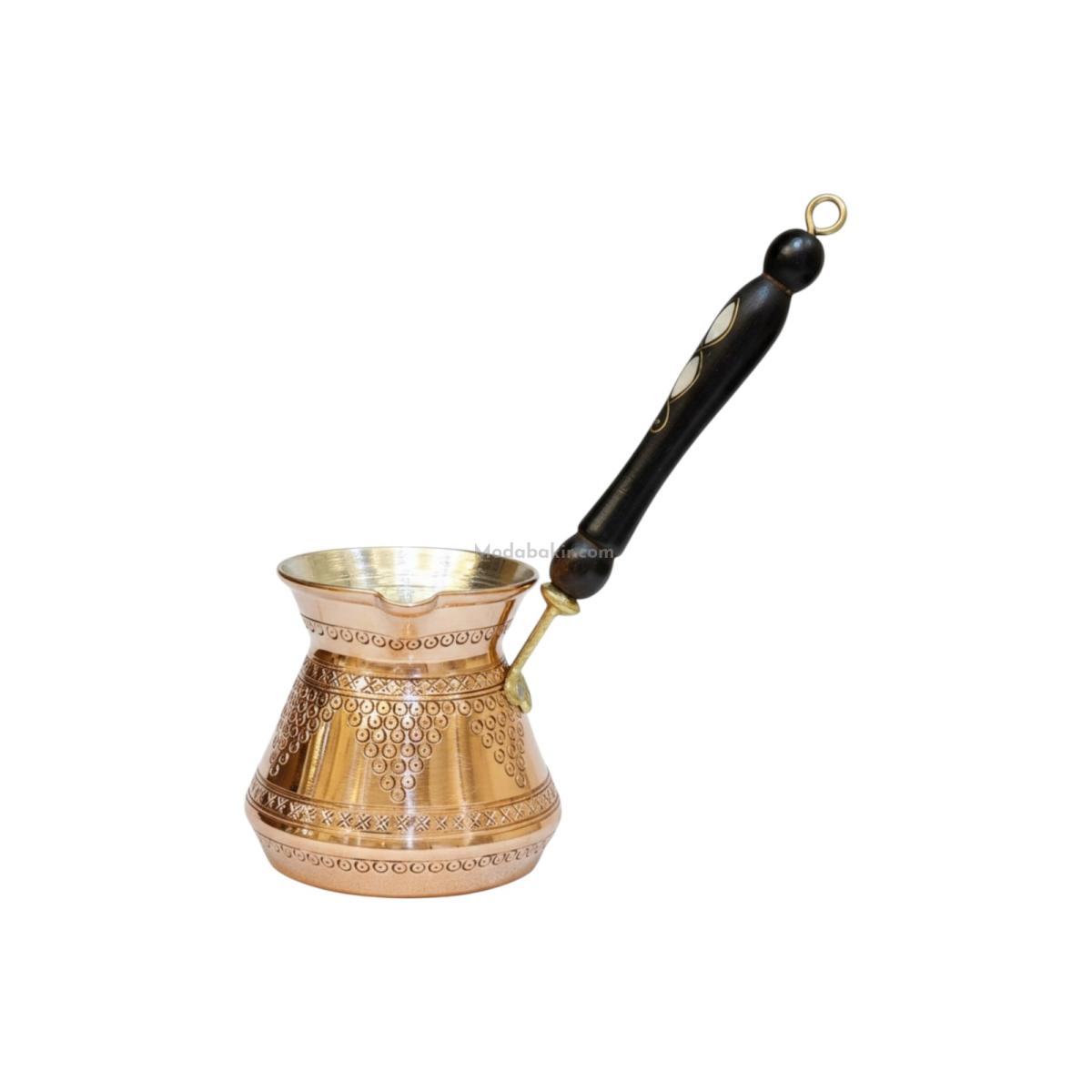 Ahşap Saplı İşlemeli Bakır Cezve 4 Kişilik - Görsel 1