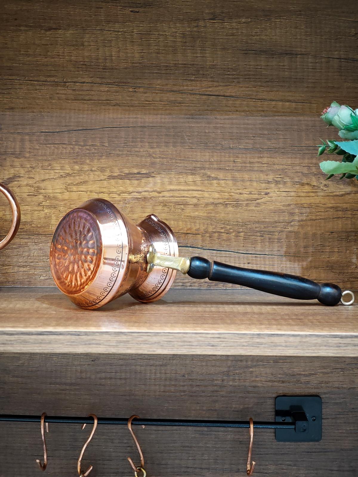 Ahşap Saplı İşlemeli Bakır Cezve 4 Kişilik - Görsel 2