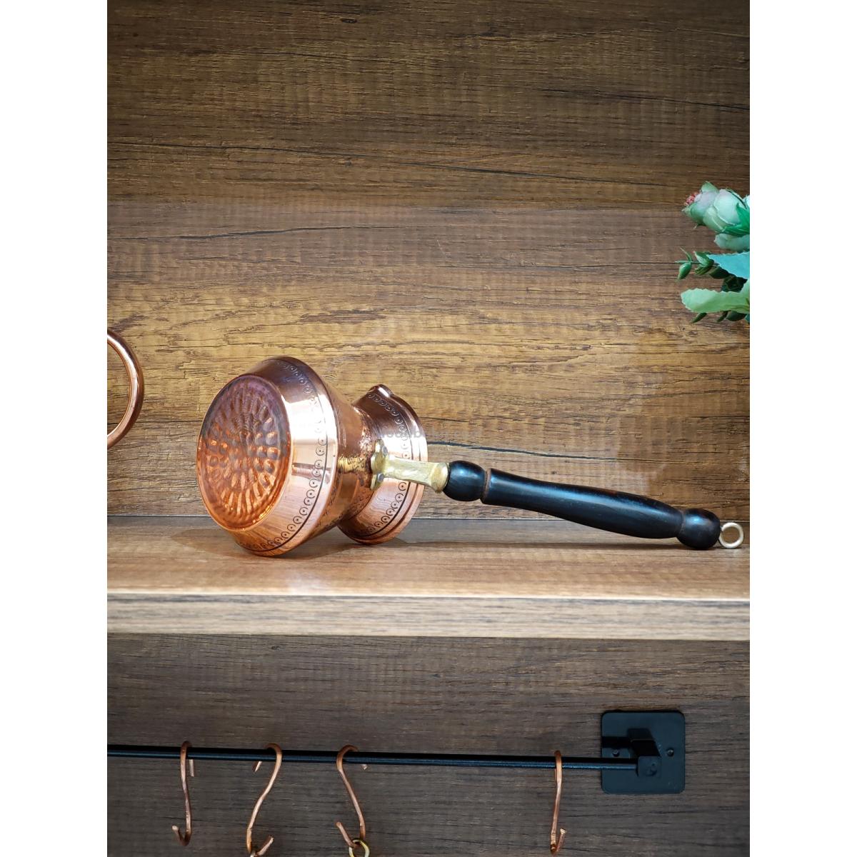 Ahşap Saplı İşlemeli Bakır Cezve 4 Kişilik - Görsel 2