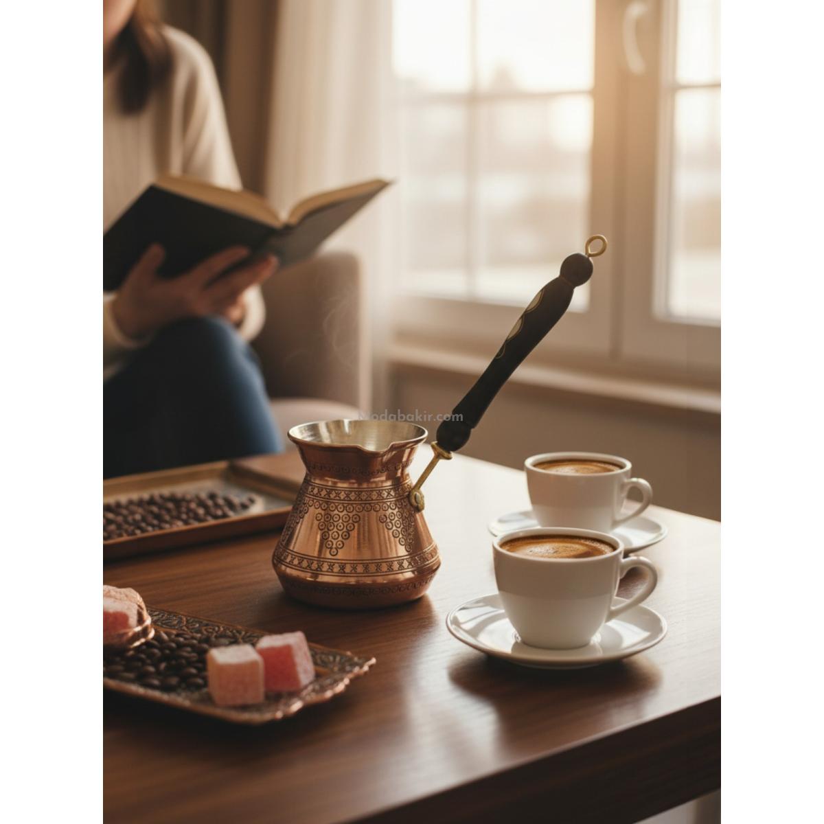 Ahşap Saplı İşlemeli Bakır Cezve 4 Kişilik - Görsel 4