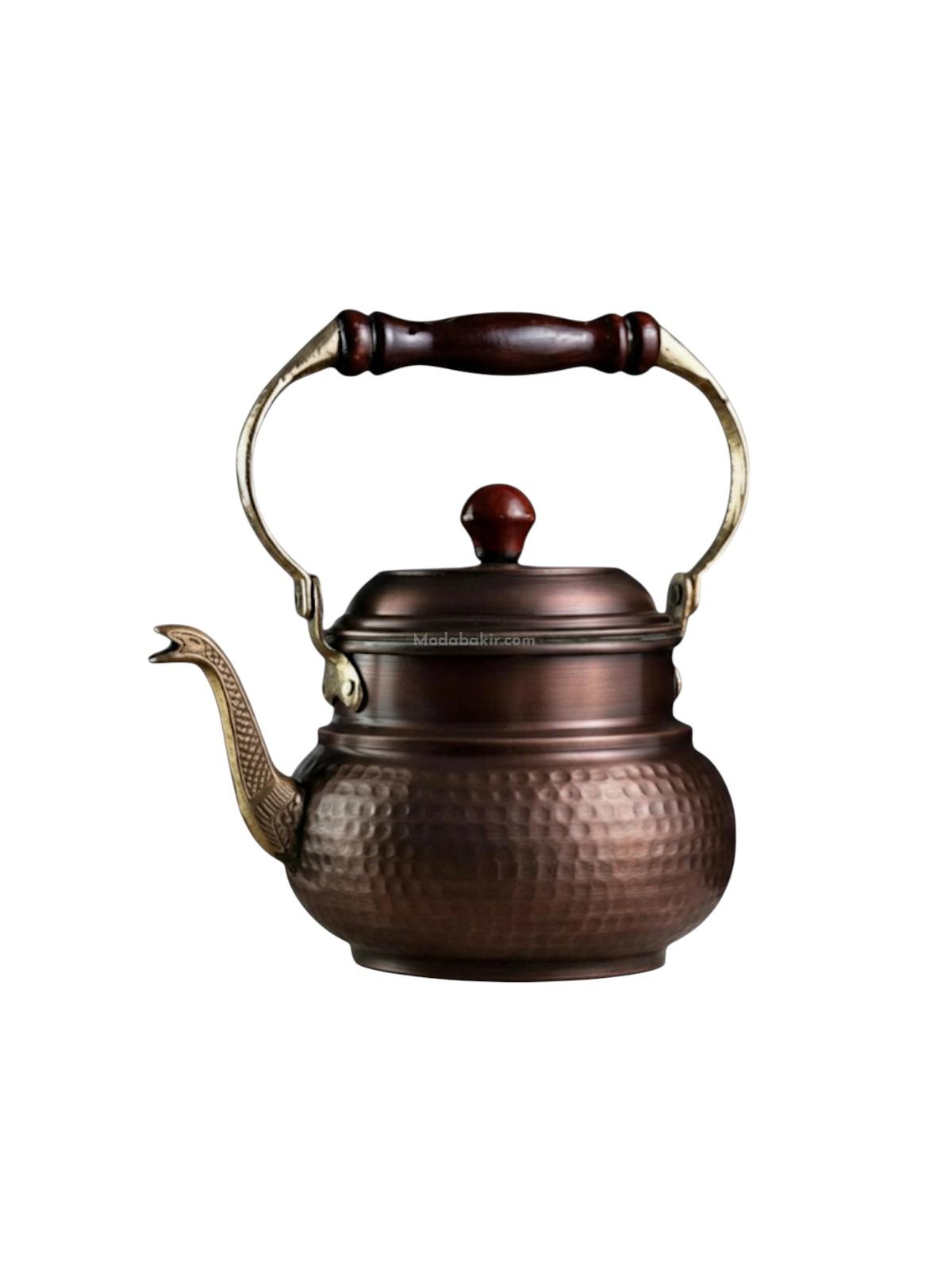 Ahşap Saplı Bakır Demlik Oksit - Görsel 1