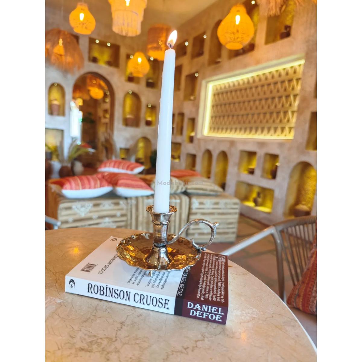 Bakır Şamdan Mumluk Gümüş - Görsel 2