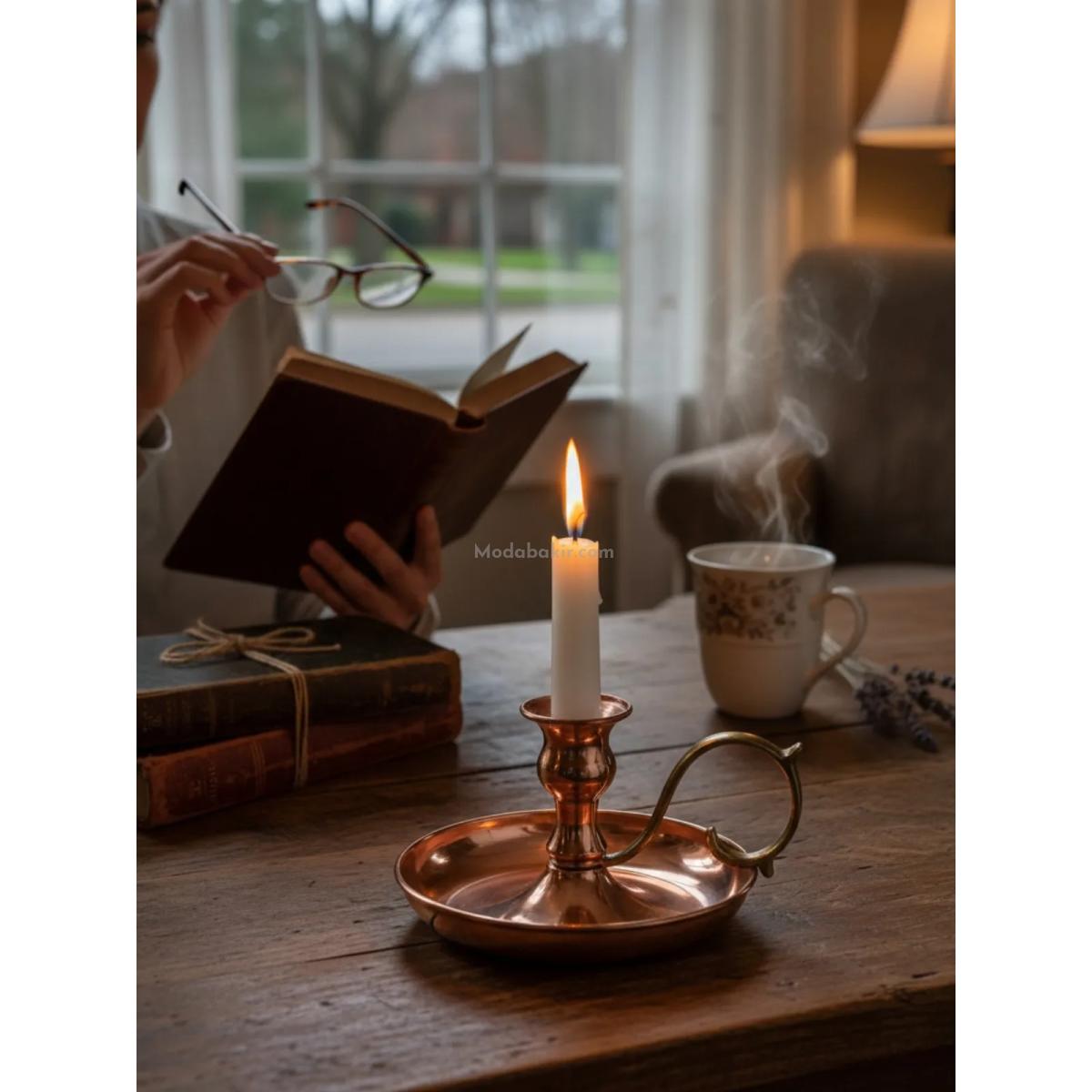 Bakır Şamdan Mumluk - Görsel 4