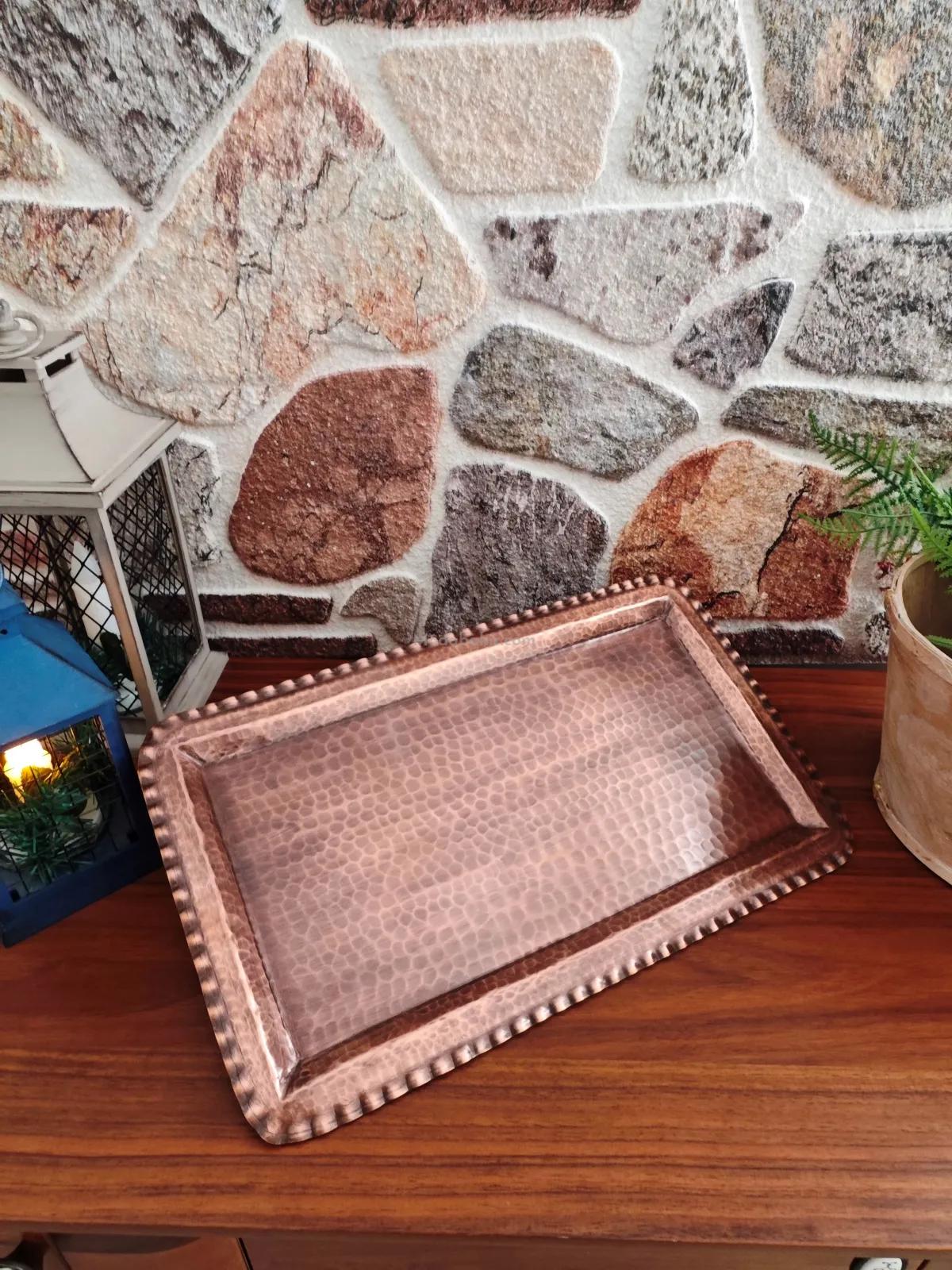 Bakır Dikdörtgen Tepsi Oksit - Görsel 2