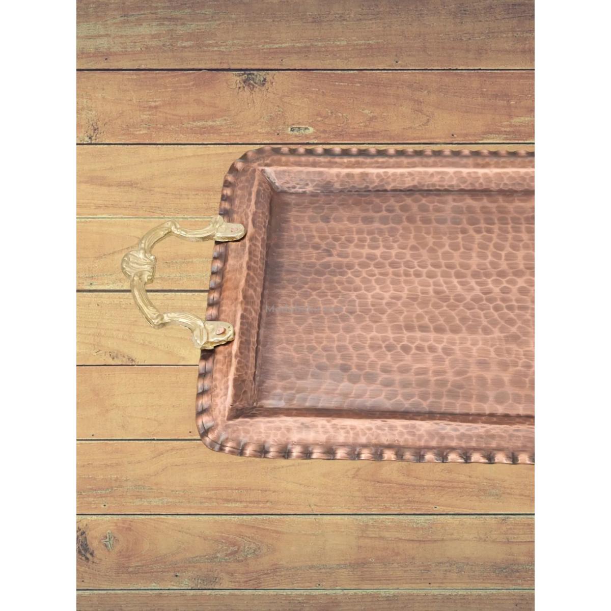 Kulplu Bakır Dikdörtgen Tepsi Oksit Renk - Görsel 2