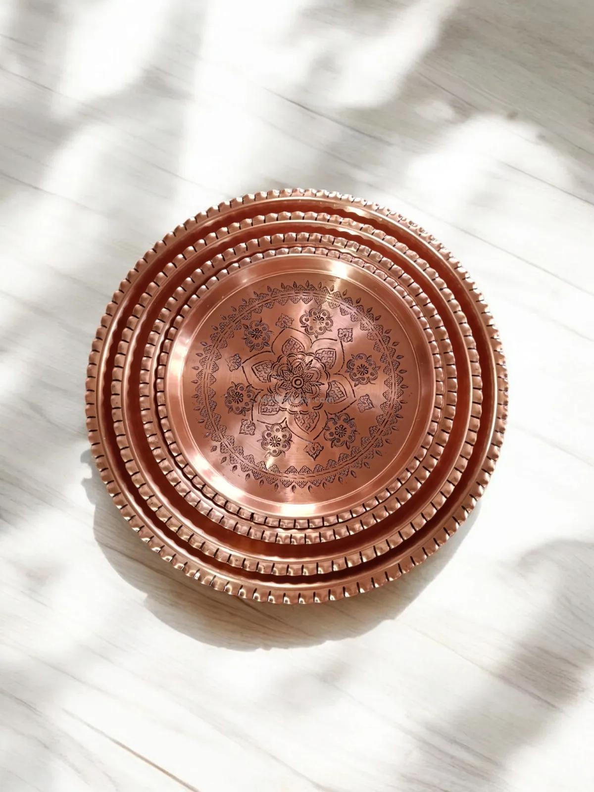 Kırmızı Bakır Şark Köşesi Tepsi 27 Cm - Görsel 2