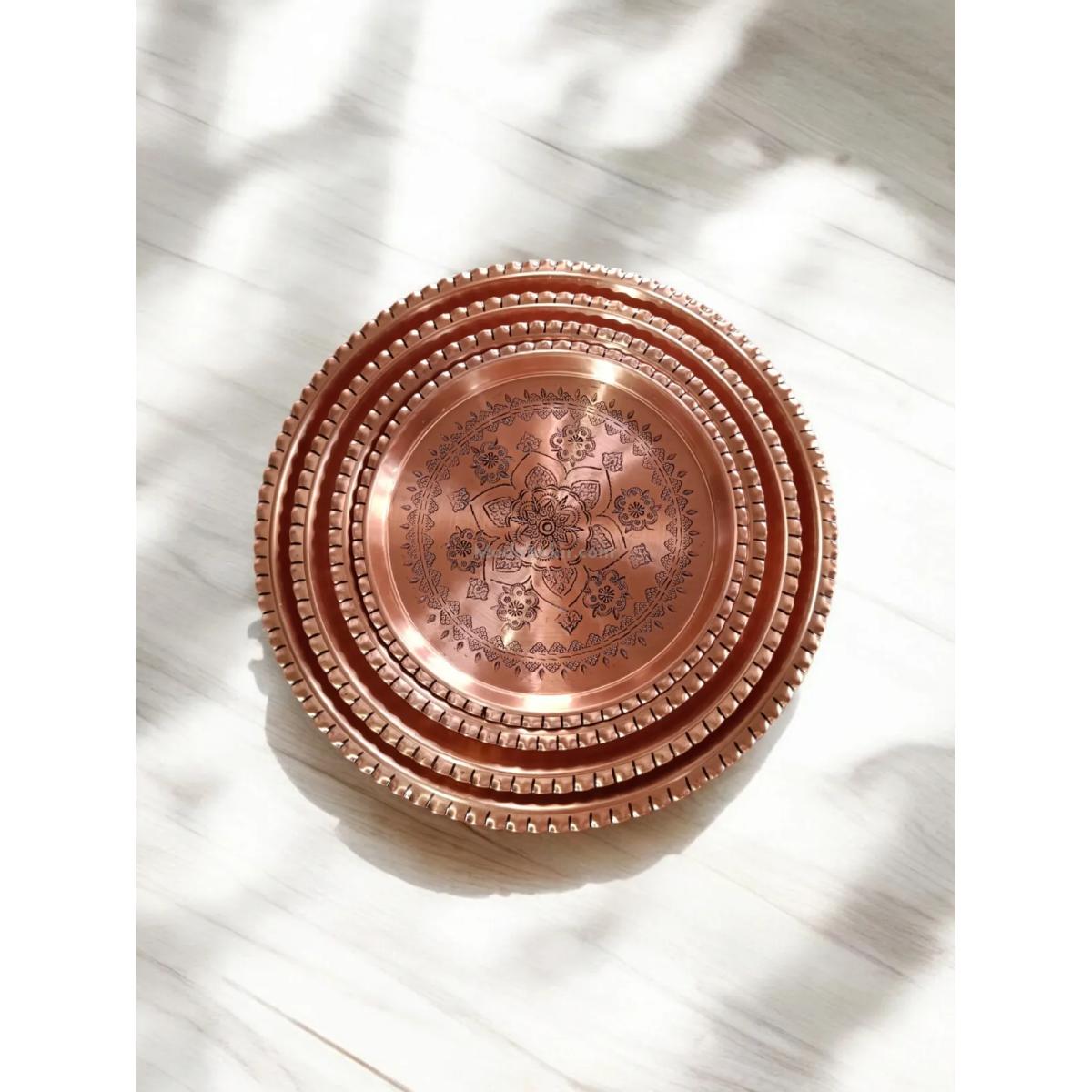 Kırmızı Bakır Şark Köşesi Tepsi 27 Cm - Görsel 2