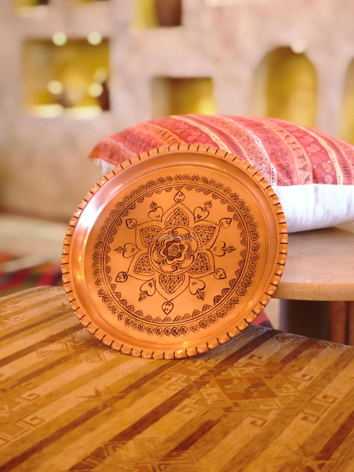 Kırmızı Bakır Şark Köşesi Tepsi 27 Cm - Görsel 3