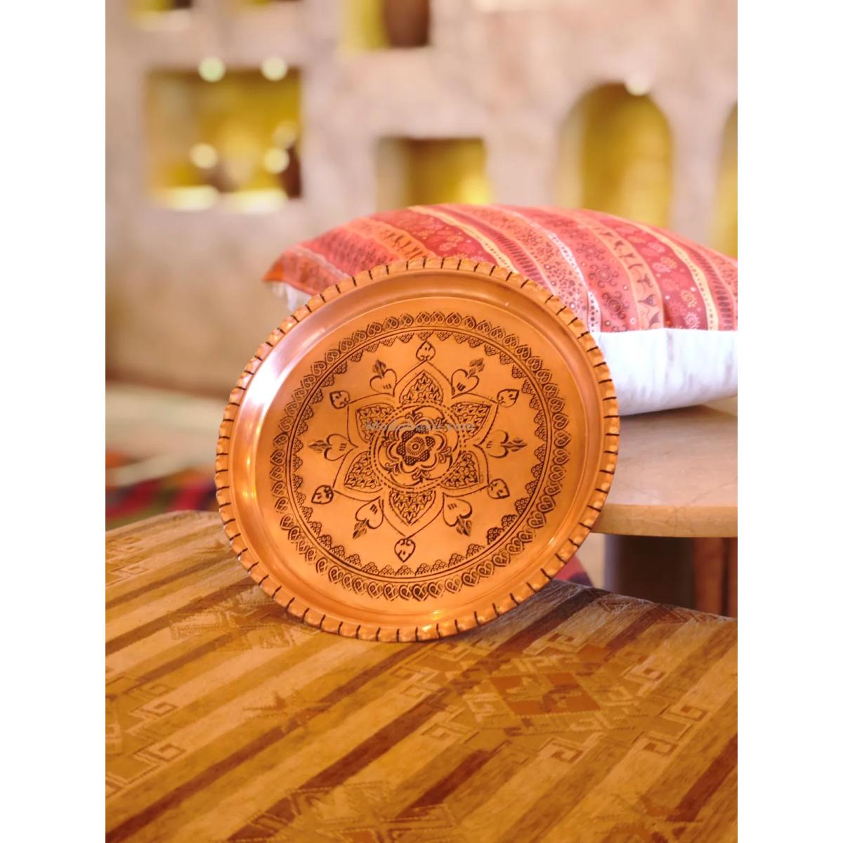 Kırmızı Bakır Şark Köşesi Tepsi 27 Cm - Görsel 3