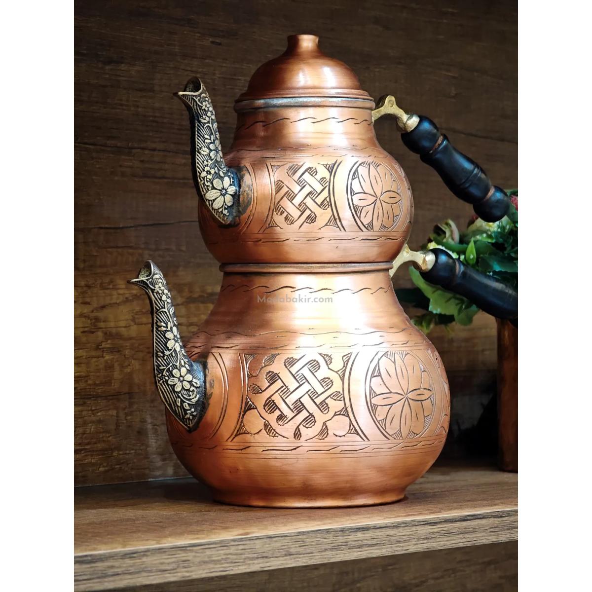 Bakır Çaydanlık Takımı İşlemeli - Görsel 4