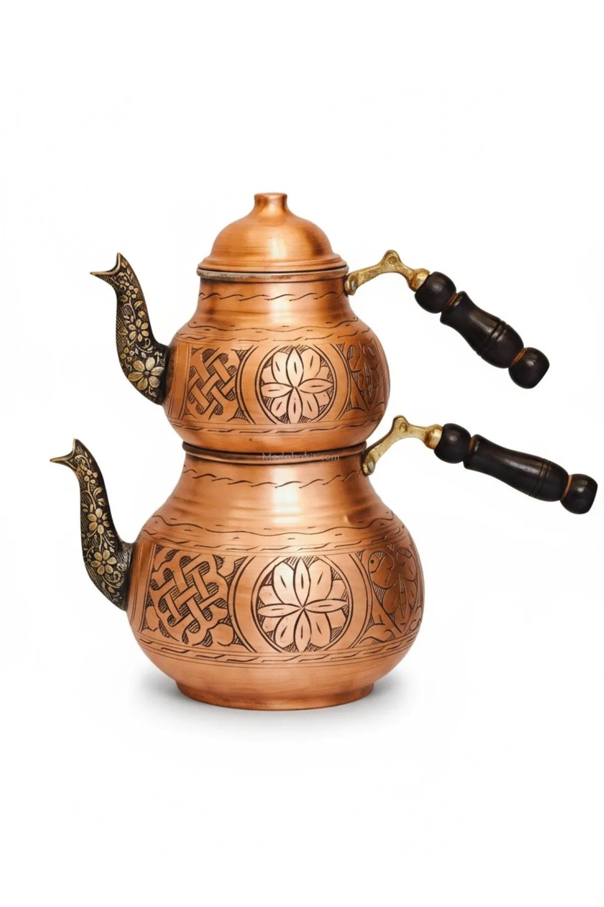 Bakır Çaydanlık Takımı İşlemeli - Görsel 5