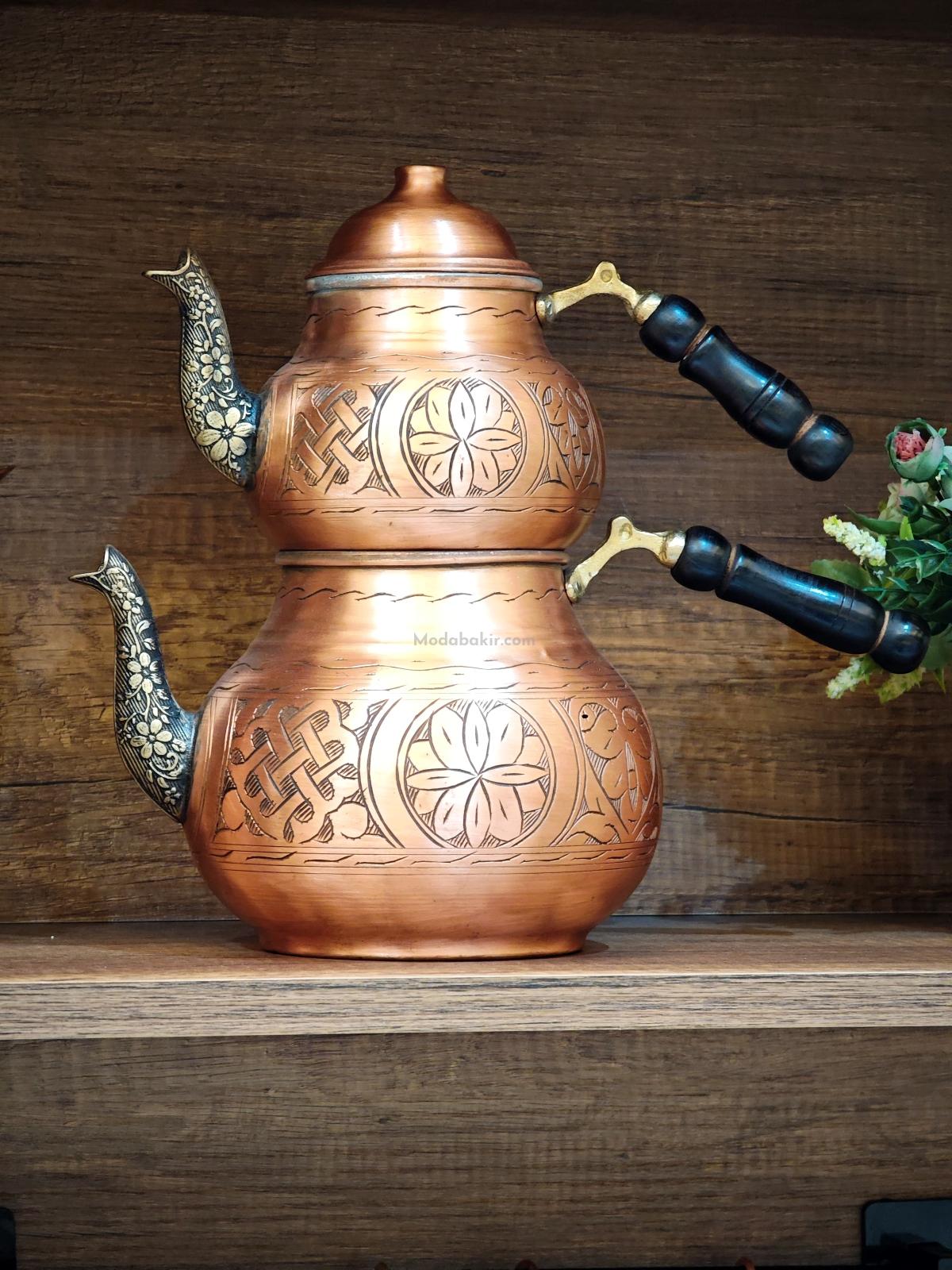 Bakır Çaydanlık Takımı İşlemeli - Görsel 6