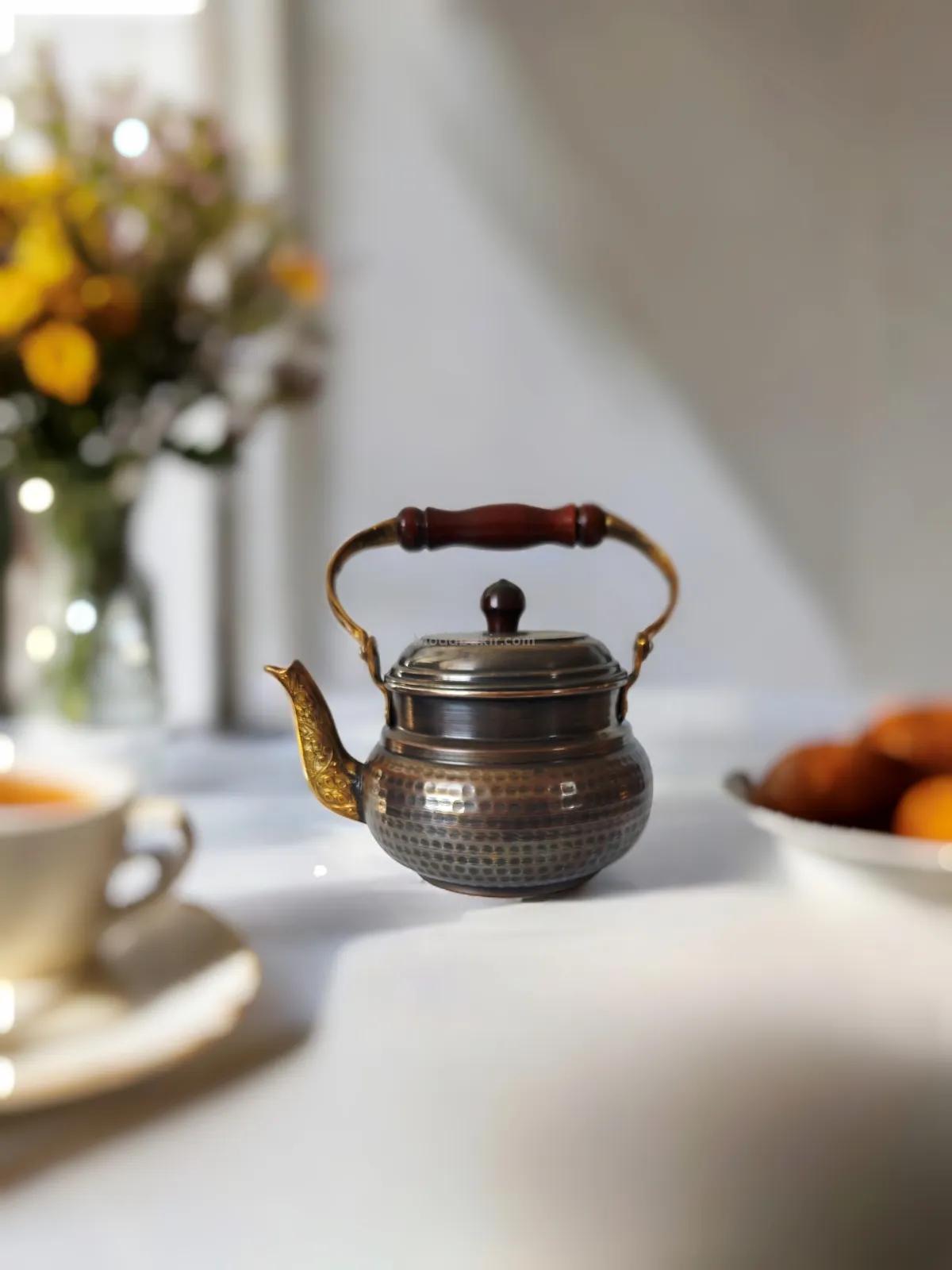 Ahşap Saplı Bakır Demlik Oksit - Görsel 2