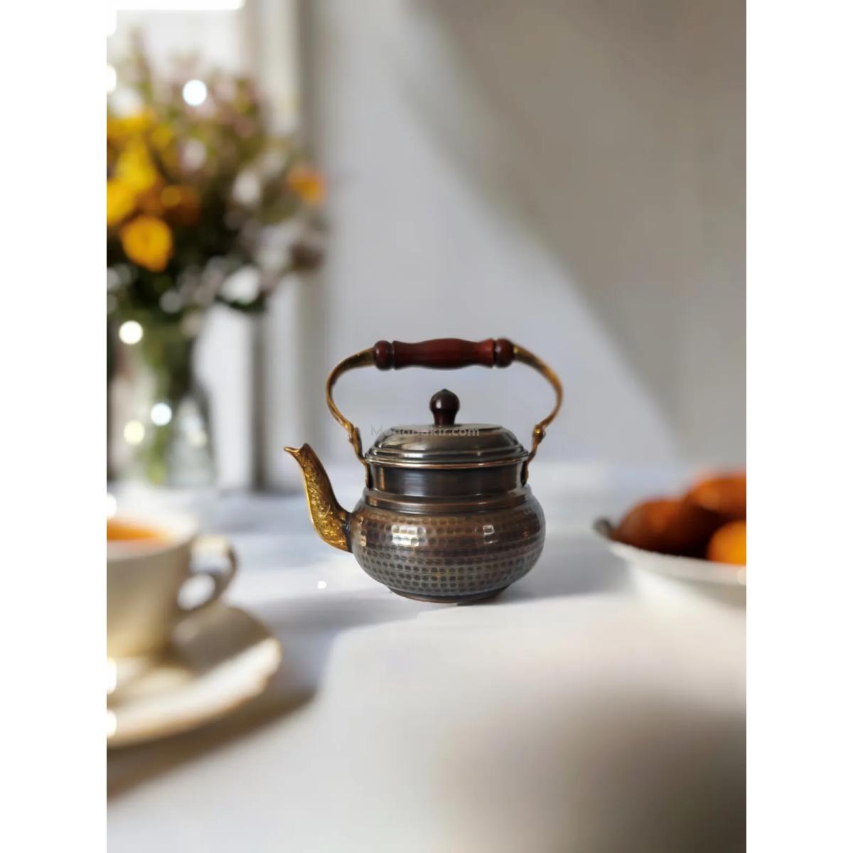 Ahşap Saplı Bakır Demlik Oksit - Görsel 2