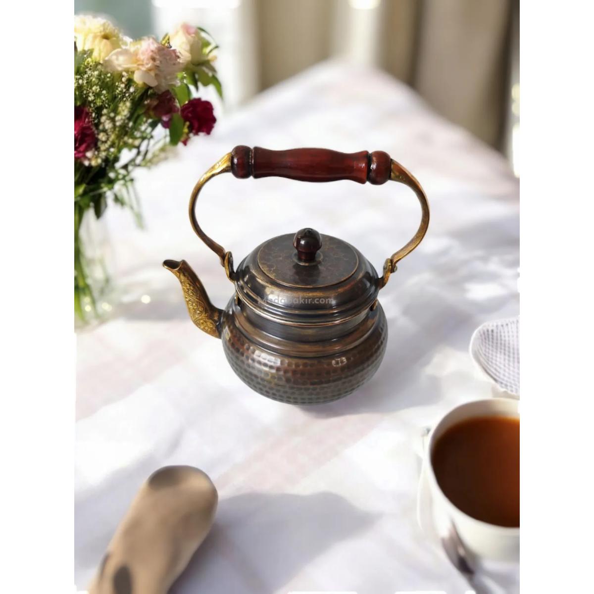 Ahşap Saplı Bakır Demlik Oksit - Görsel 3