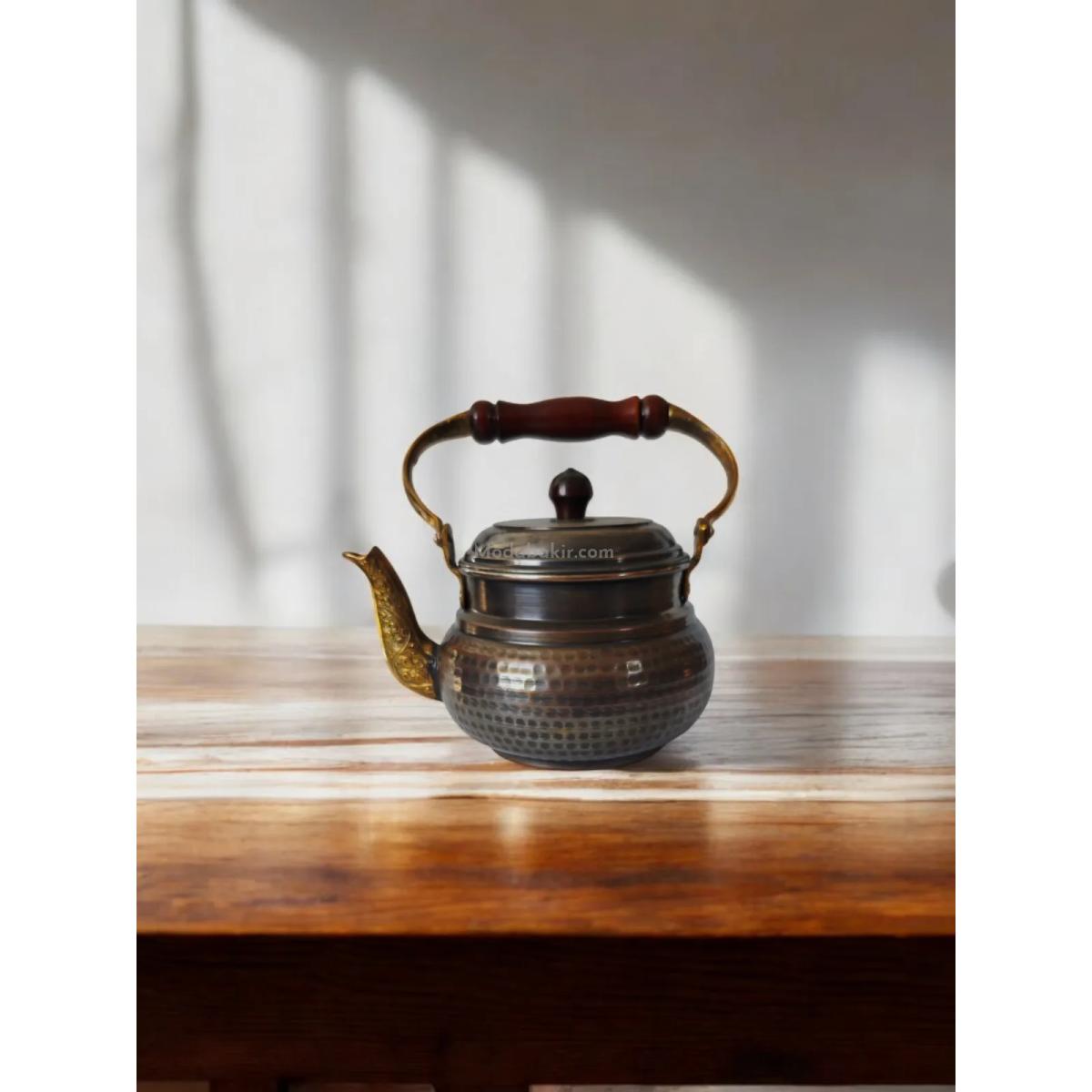 Ahşap Saplı Bakır Demlik Oksit - Görsel 4