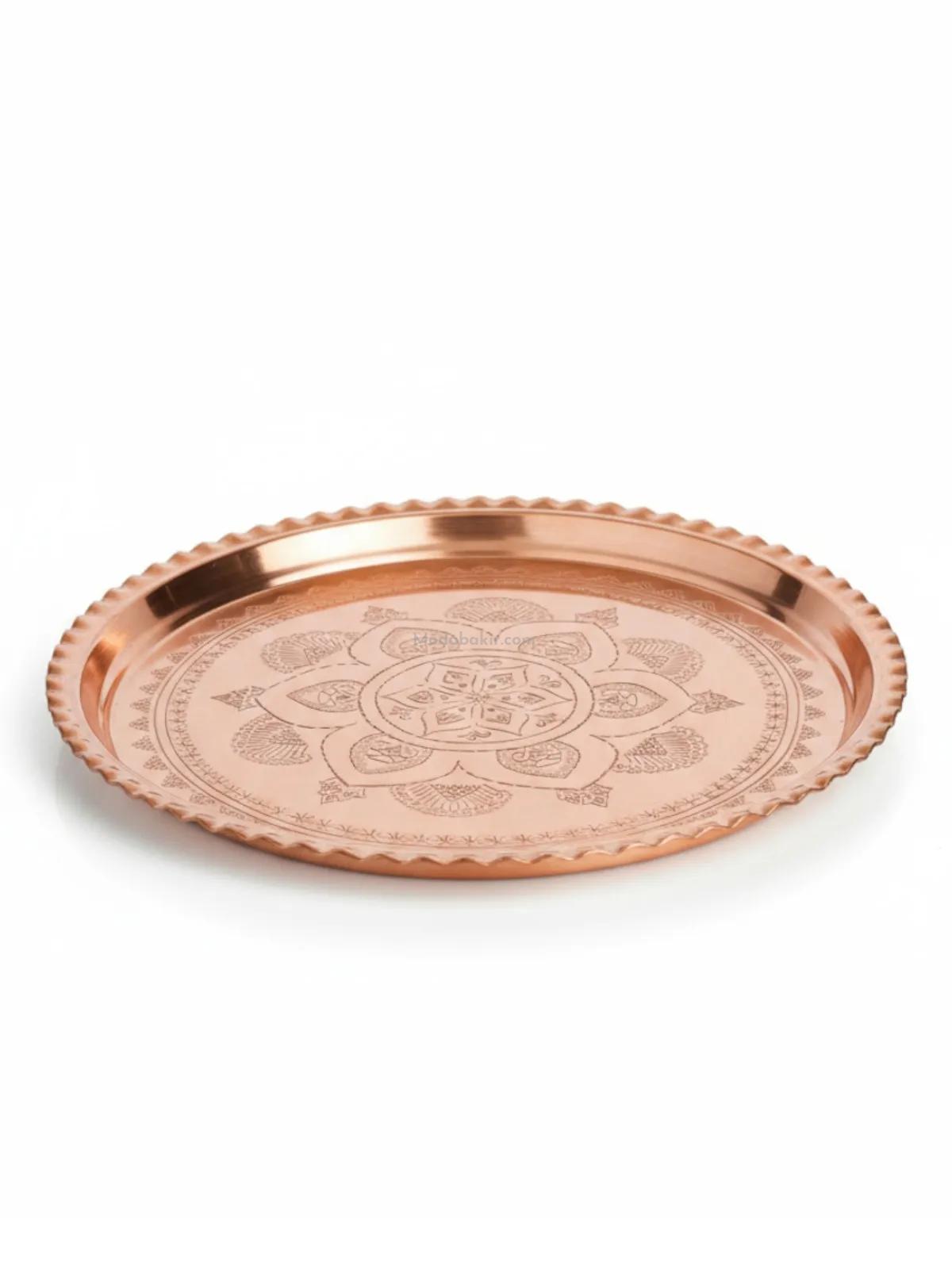 Bakır İşlemeli Tepsi 27 Cm - Görsel 1