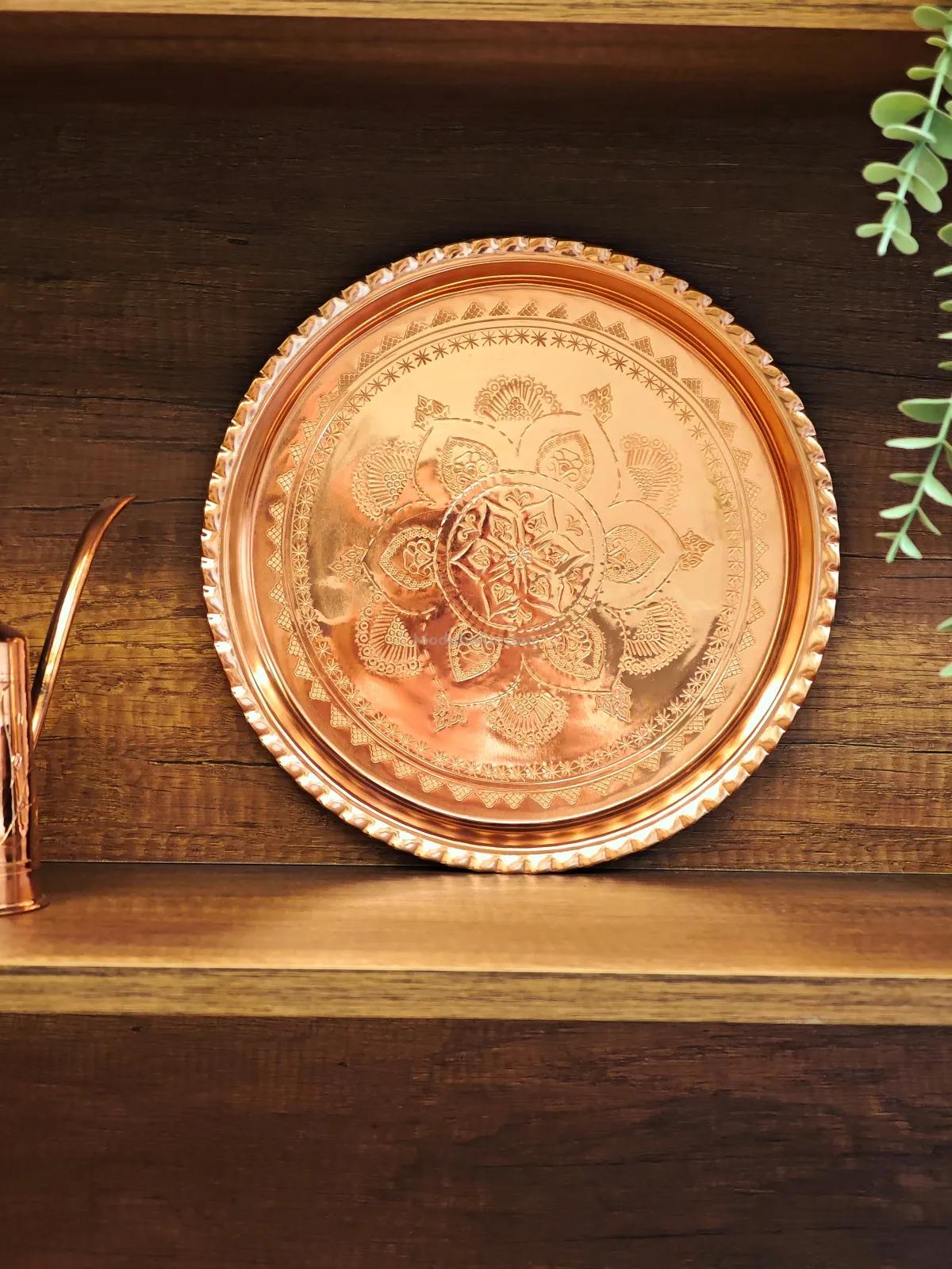 Bakır İşlemeli Tepsi 27 Cm - Görsel 2