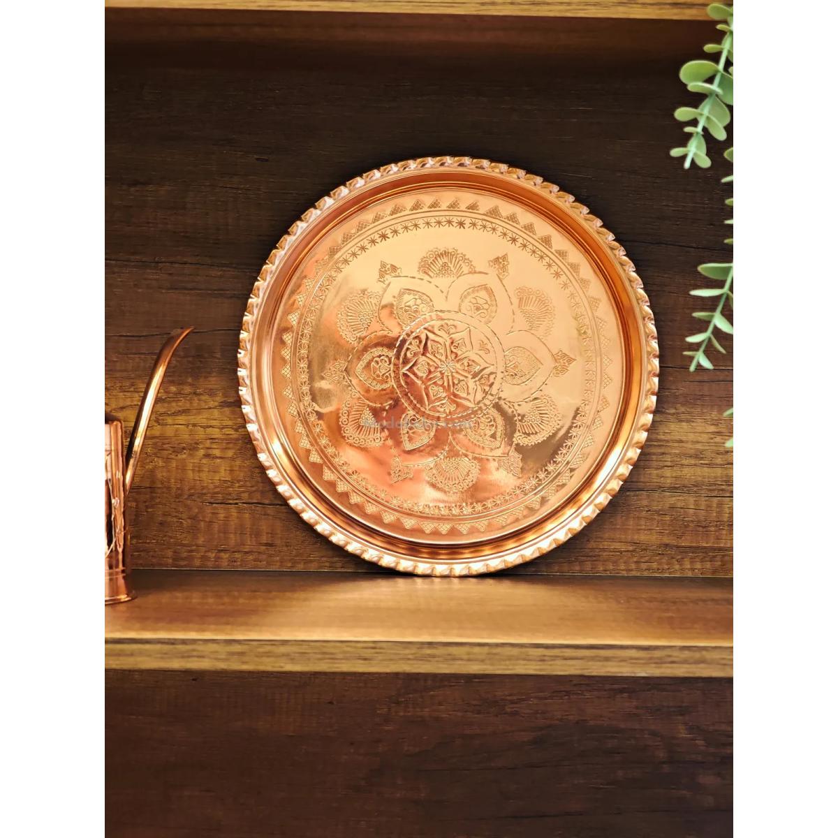 Bakır İşlemeli Tepsi 27 Cm - Görsel 2