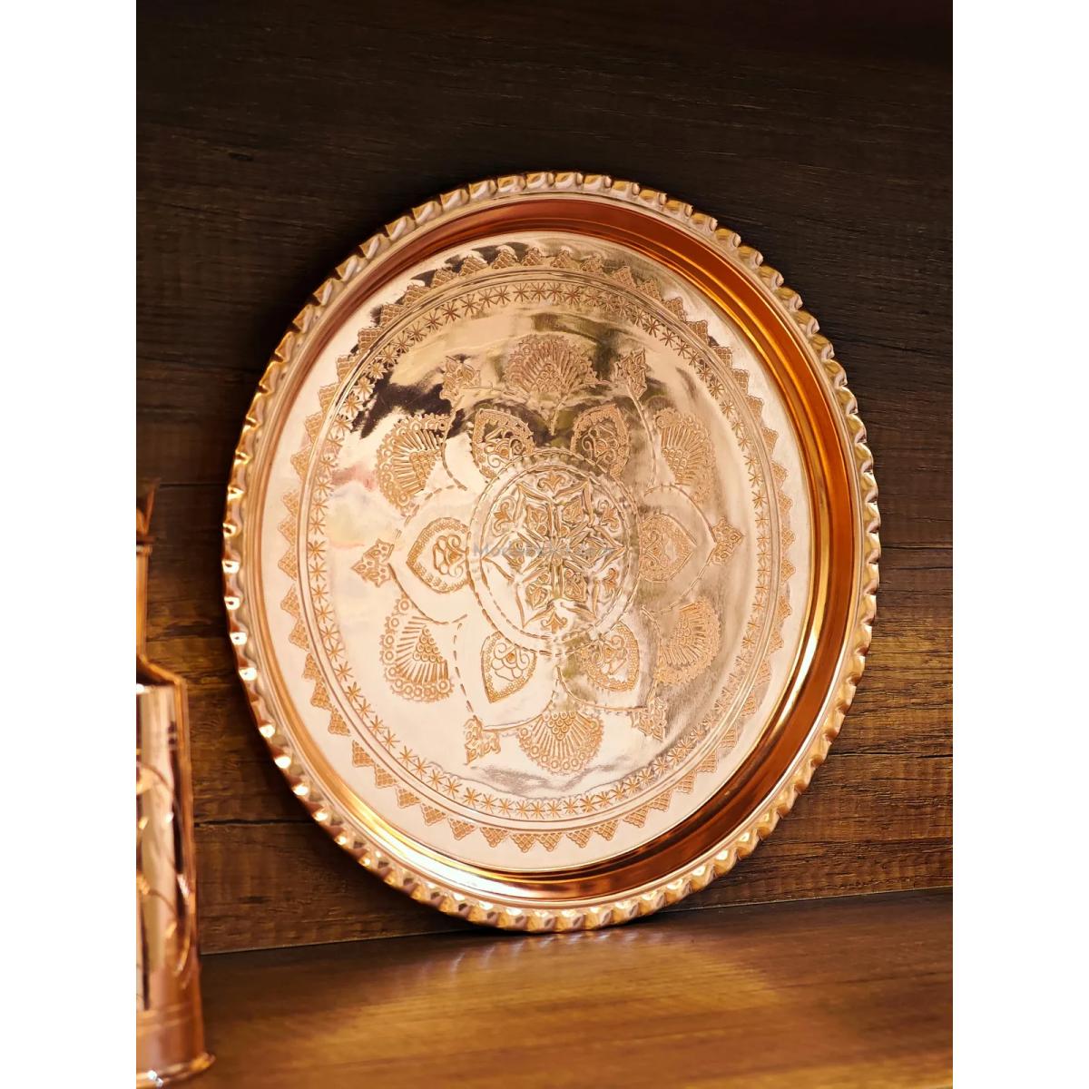 Bakır İşlemeli Tepsi 27 Cm - Görsel 3