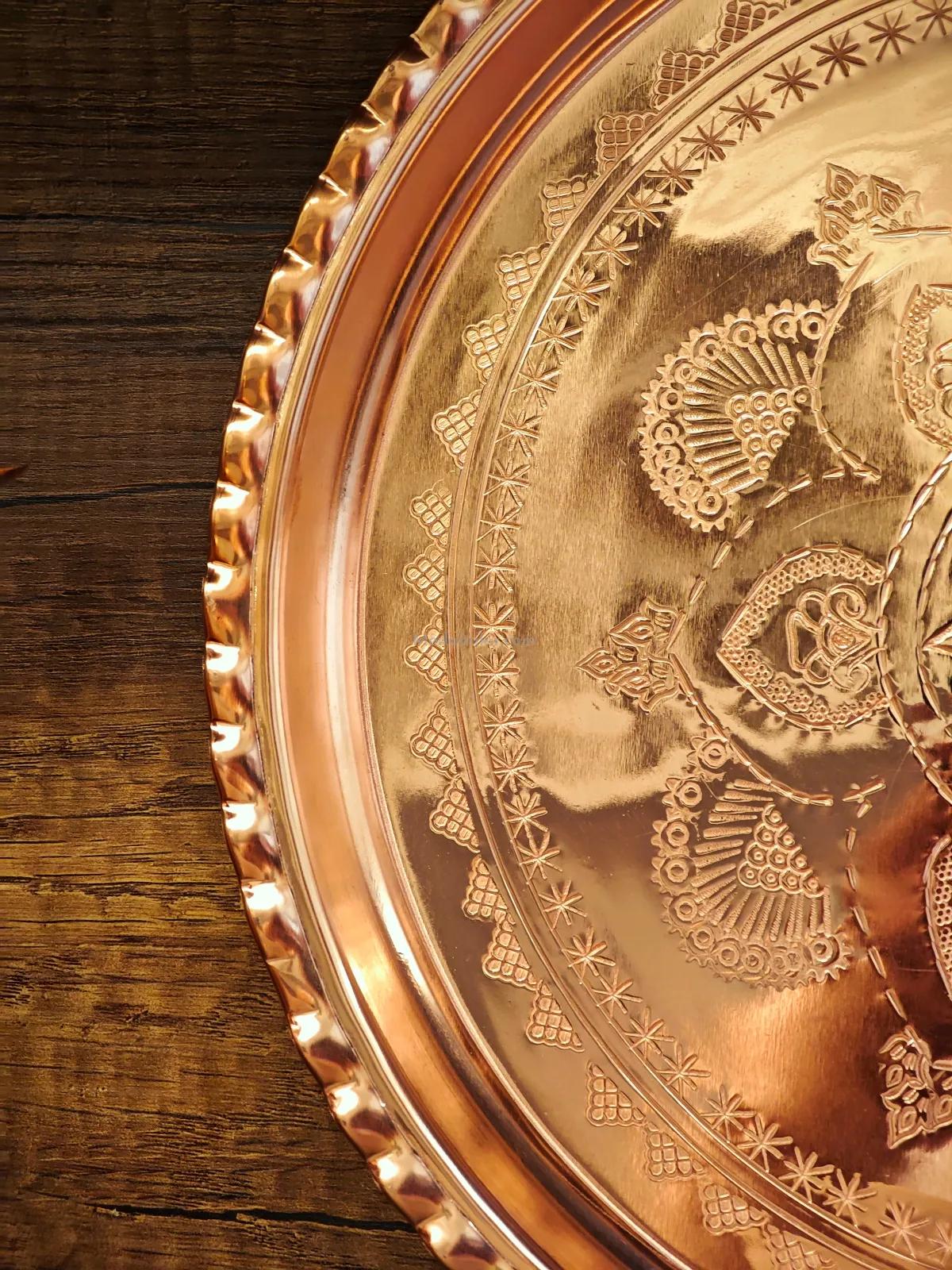 Bakır İşlemeli Tepsi 27 Cm - Görsel 4