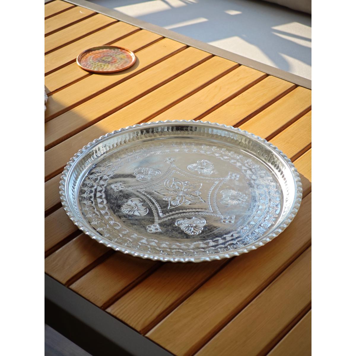 Bakır Kalaylı İşlemeli Tepsi 27 Cm - Görsel 2