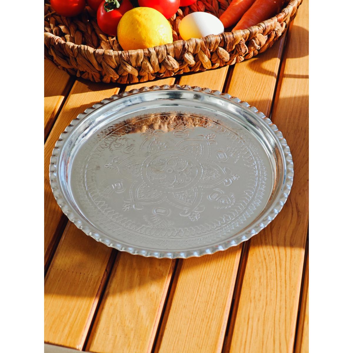 Bakır Kalaylı İşlemeli Tepsi 27 Cm - Görsel 3