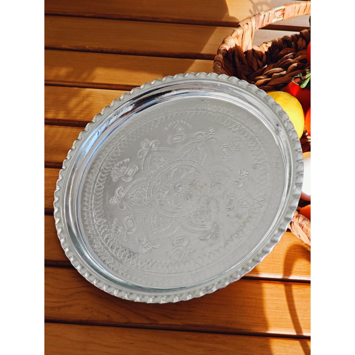 Bakır Kalaylı İşlemeli Tepsi 27 Cm - Görsel 5