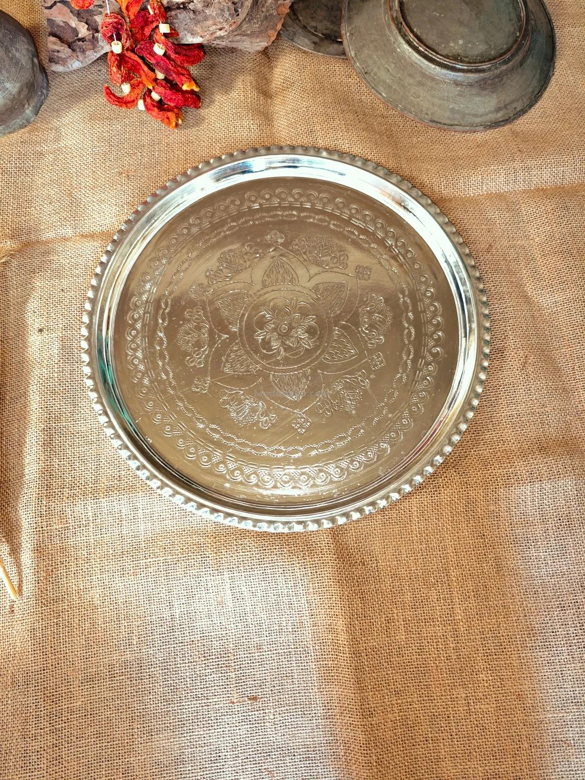 Bakır Kalaylı İşlemeli Tepsi 34 Cm - Görsel 2