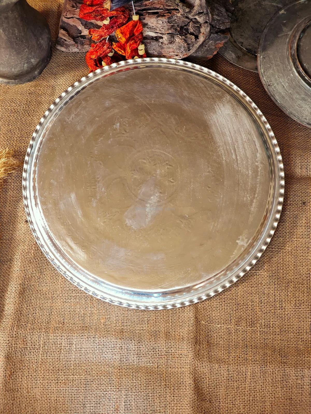 Bakır Kalaylı İşlemeli Tepsi 34 Cm - Görsel 3