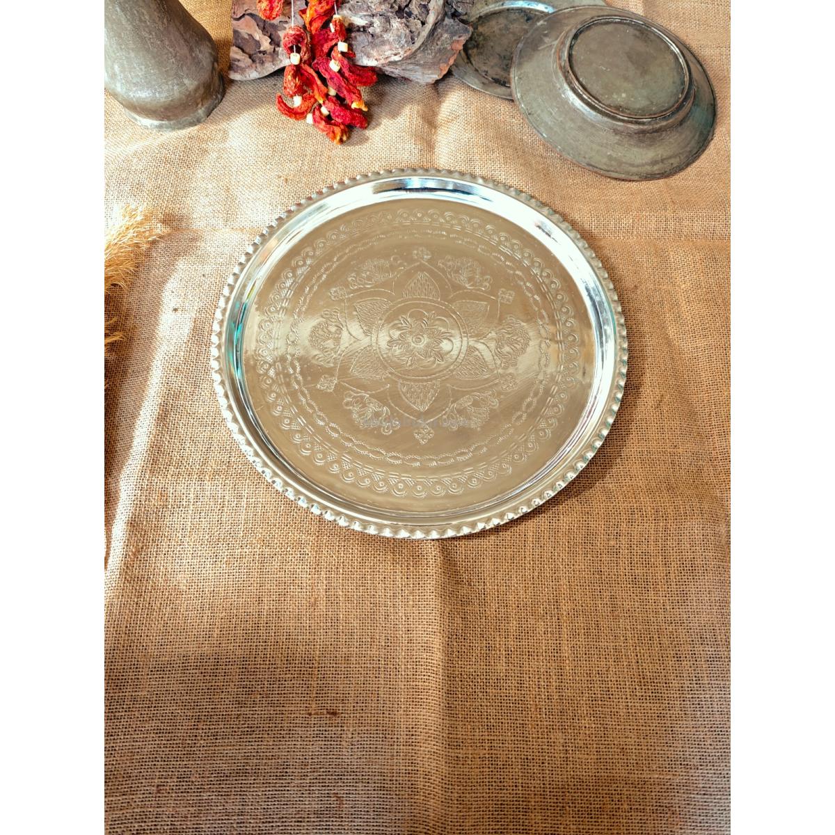 Bakır Kalaylı İşlemeli Tepsi 40 Cm - Görsel 4