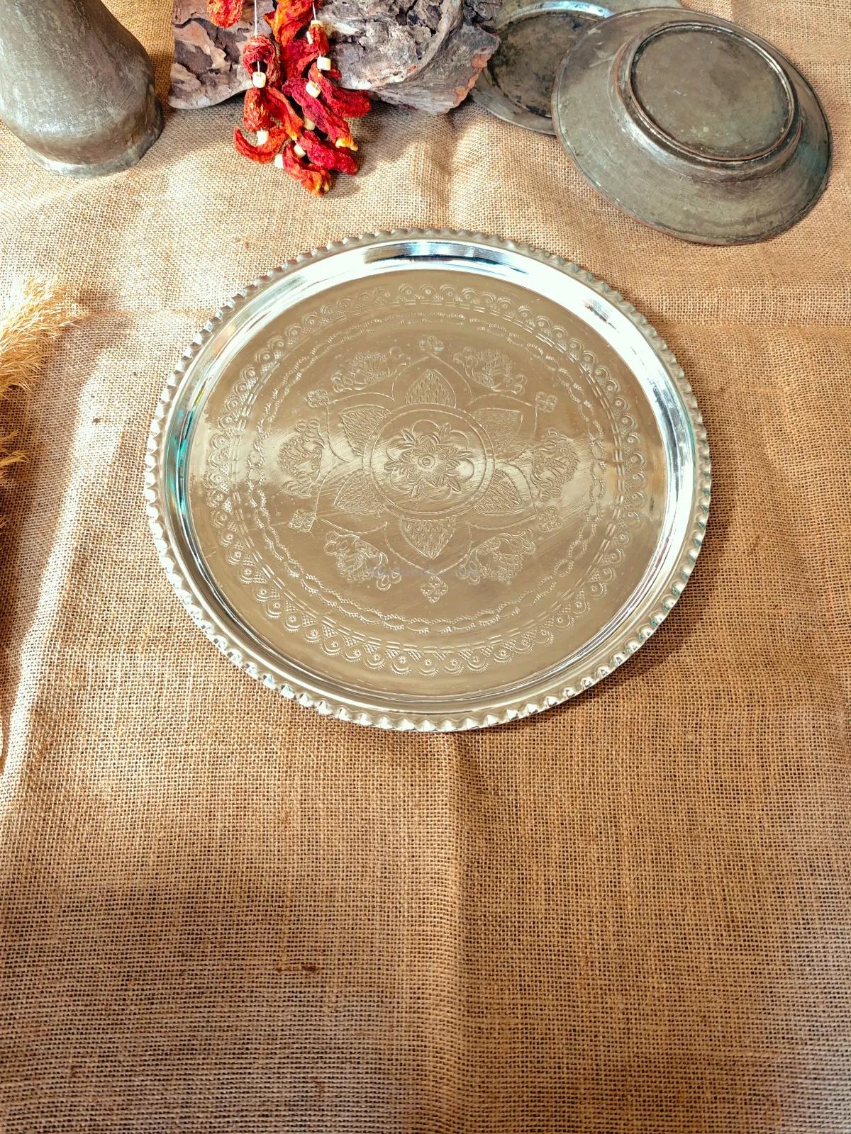 Bakır Kalaylı İşlemeli Tepsi 34 Cm - Görsel 4