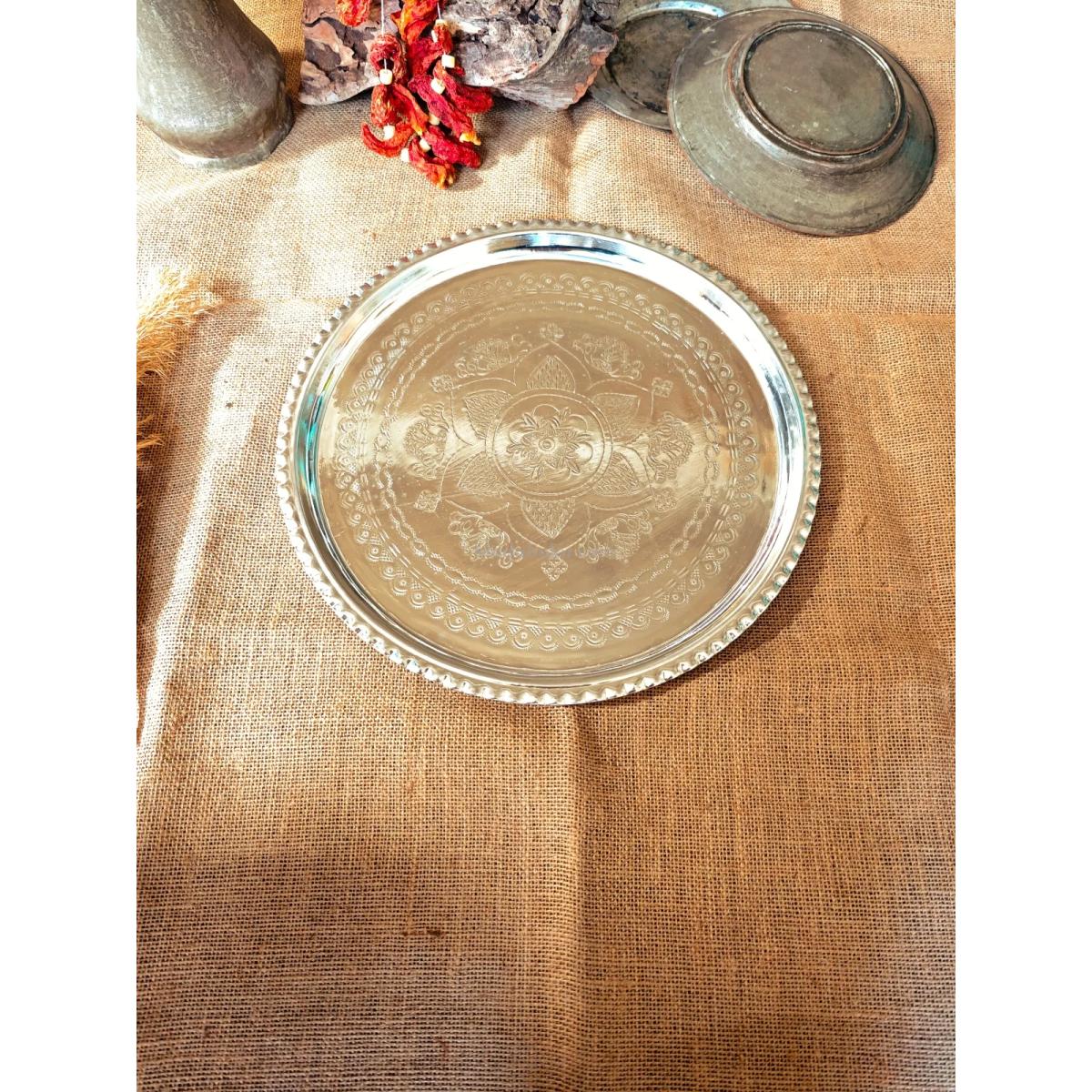 Bakır Kalaylı İşlemeli Tepsi 34 Cm - Görsel 5